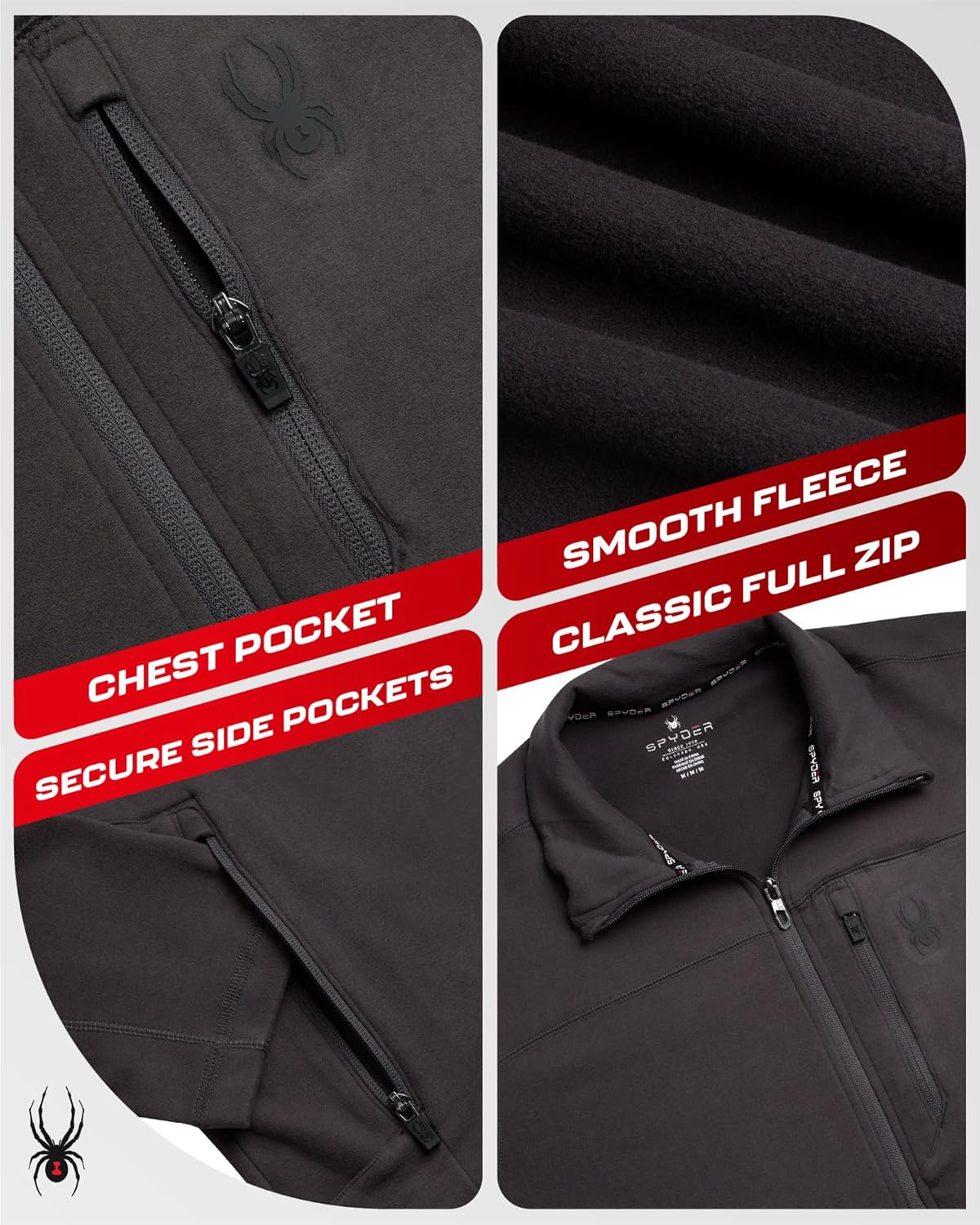 Spyder Mens Fleece Jacket - Polar Fleece Suede Mens Jacket Lightweight UPF 30+ Athletic Zip Up 2 Way Stretch Coat for Men - Image 5