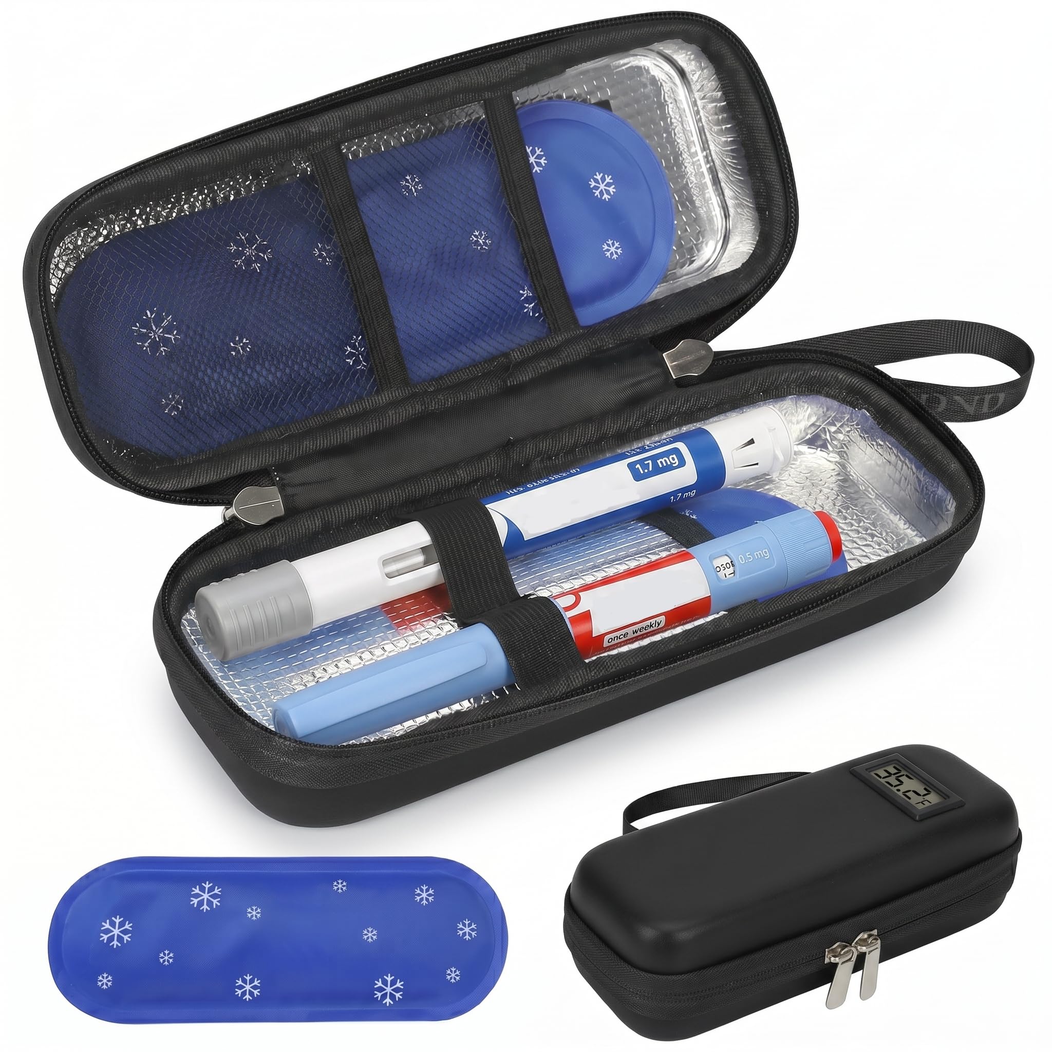 Insulin & GLP-1 Travel Cooler Case with Temperature Display, TSA Approved Portable Medical Cooler for Ozempic Wegovy Mounjaro Zepbound Pens, Diabetic Medicine Cooler Bag with 2 Ice Packs : Health &