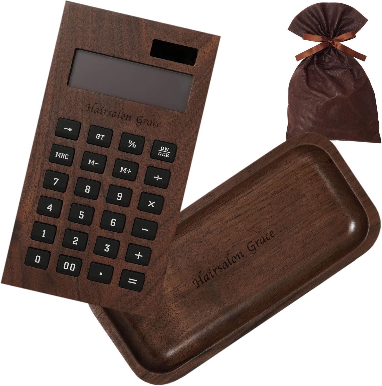 きざむ 名入れ 木製電卓 ＆ 木製キャッシュトレイ セット カルトン 贈り物 ギフト (ブラウン) - FIRAWASPORT.COM