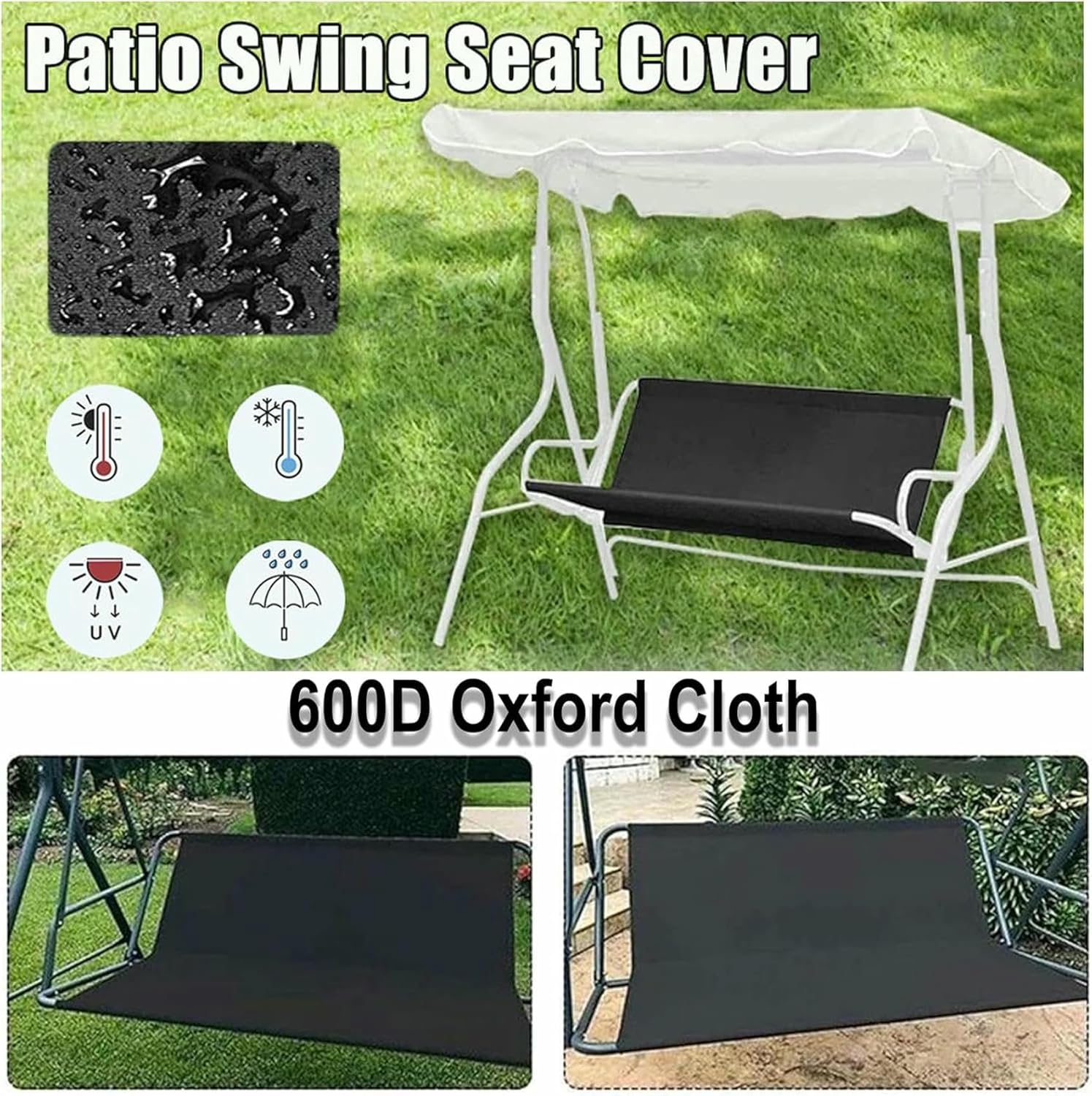 2/3 Seater Patio Swing Cover Chair Bench Replacement Covers Waterproof Heavy Duty 600D Oxford Cloth Swing Seat Cover,Swing Cushion Covers, for Patio Garden Swing