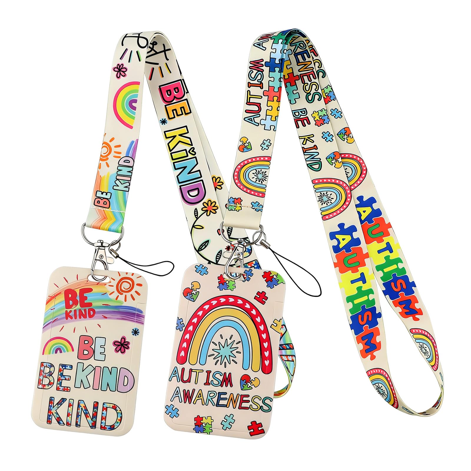 PLUSHCEWT 2 Pcs Be Kind Lanyard with Card Holder - Detachable Neck Strap & ID Badge Holder for Teacher, Nurse, Office, School - Cute Personalised Gift Lanyards
