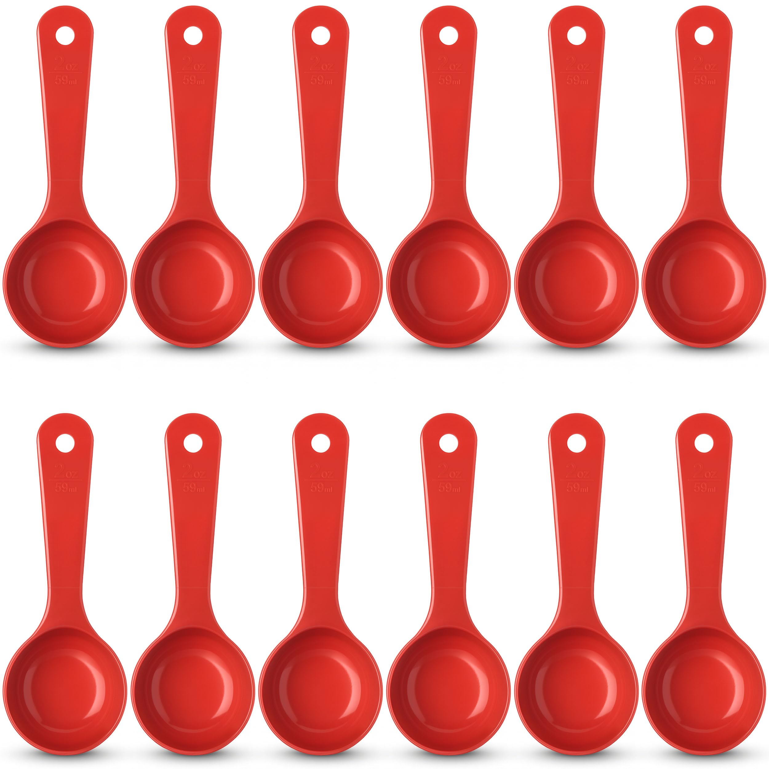 Carlisle FoodService Products 7.10 " 2 Ounce Solid Measuring Spoon – Flat Bottom – Portion Control Spoon – Short Handle Spoon, Red, (Pack of 12)