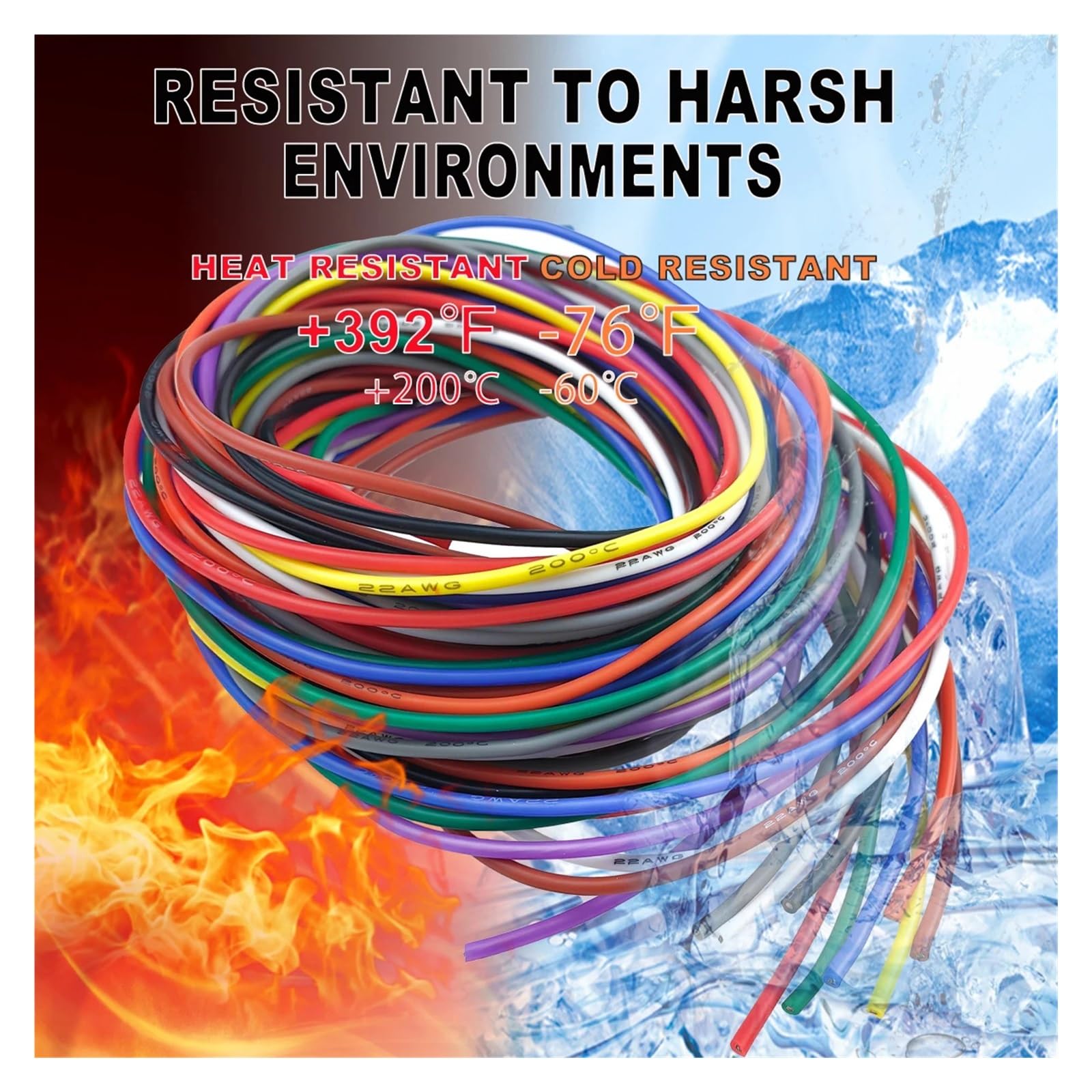 Cable eléctrico de silicona de calibre 16-18-20-22-24-26-28-30, 10 colores, pies cada color, 22 AWG, Kit de conexión de cobre estañado trenzado(18AWG)