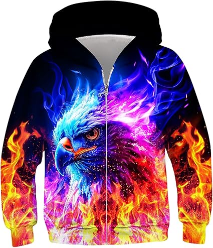 Idgreatim 6-14T Boys Zip Up Hoodies Kids 3D Graphic Hoody Sweatshirt Zipper Pullover with Pockets
