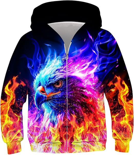 Idgreatim 6-14T Boys Zip Up Hoodies Kids 3D Graphic Hoody Sweatshirt Zipper Pullover with Pockets