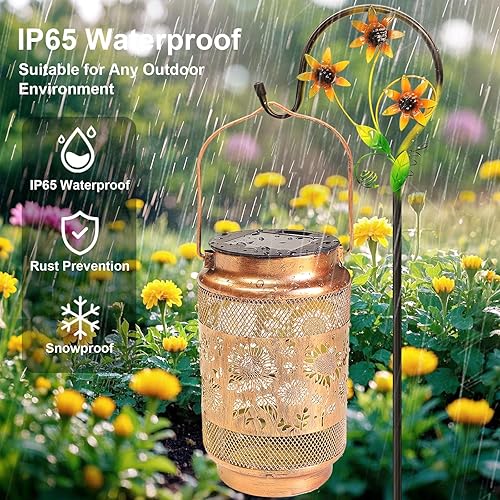 Miniatura 8 de Sunflower Solar Lanterns Outdoor Waterproof with Shepherd Hook, Sunflower Birthday Gifts for Women Mom Grandma, Metal Solar Hanging Lights Garden