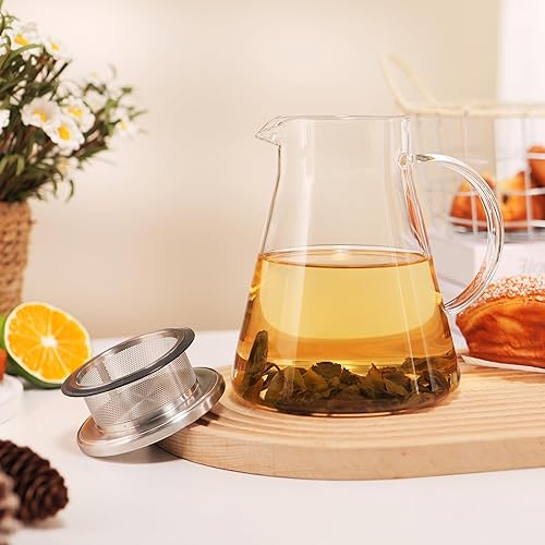 Miniatura 6 de CNGLASS Tetera de vidrio de 40 oz40.6 fl oz, segura para estufa, hervidor de té transparente de un solo toque, juego de té de hojas florecientes y