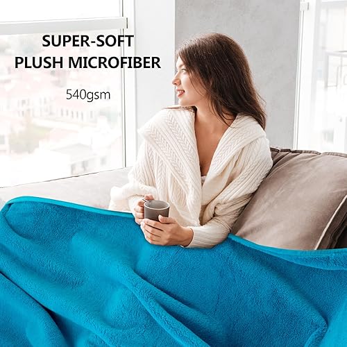 Miniatura 10 de Manta de lujo de piel sintética fruncida, manta suave y esponjosa, cálida y gruesa manta de franela de microfibra para sofá (rosa coral, 5060)