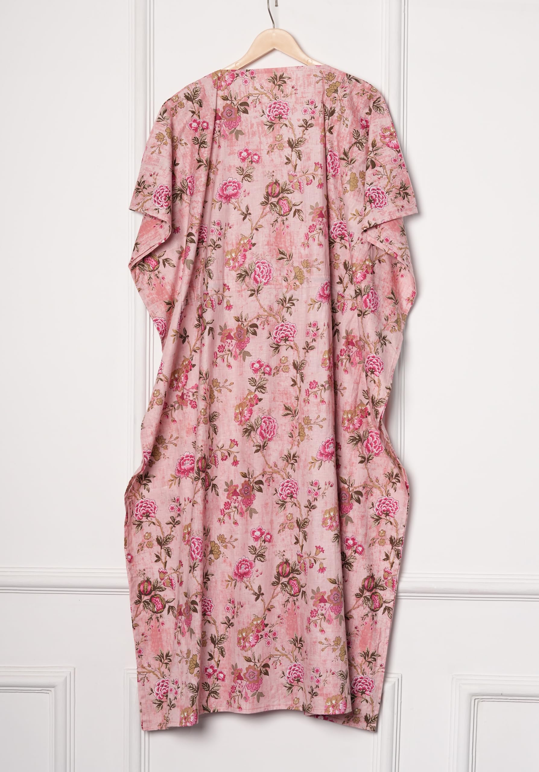 INDACORIFY Caftan Long pour Femmes, imprimé Floral, Robe de Plage en Coton, Cover-Up d'été, Kaftan Fait à la Main, Robe de Nuit Maxi Longue