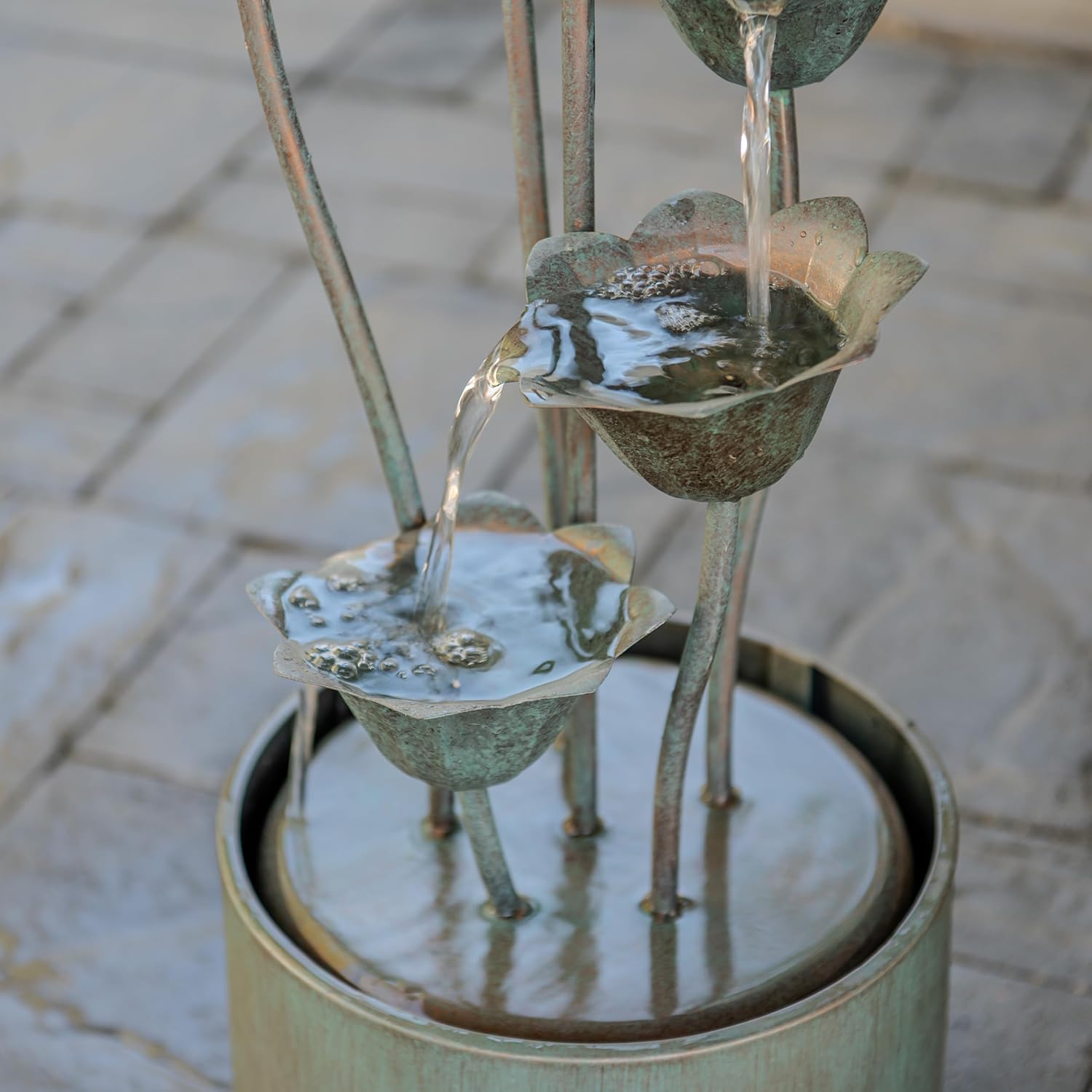 XBrand 35-Inch Freestanding Sculptural Metal Multi-Tier Flower Water Fountain, Silver