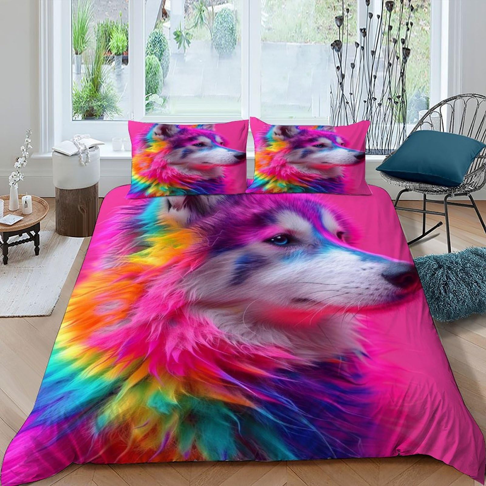 Housse de couette chien coloré 3 pièces en microfibre 220x240 cm