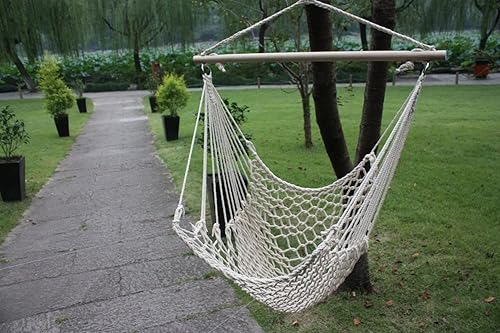 Miniatura 4 de Hamaca de algodón columpio camping colgante cuerda silla madera beige blanco patio al aire libre