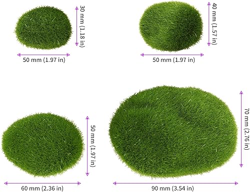 Miniatura 2 de JEUIHAU 60 rocas artificiales de musgo de 6 tamaños, piedras de musgo decorativas, piedras cubiertas de musgo verde, rocas cubiertas de musgo falso