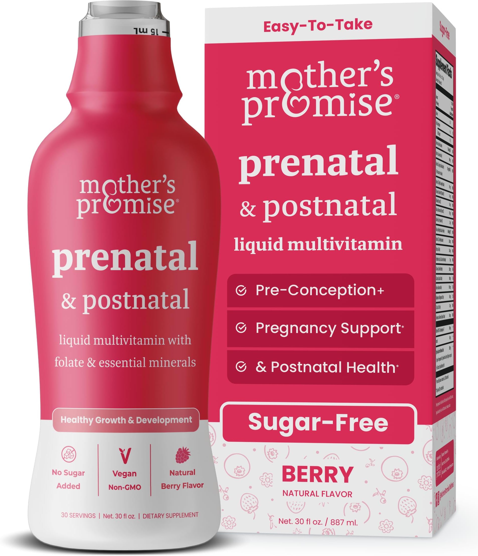 Mother's Promise Prenatal & Postnatal Multivitamin for Women | Sugar Free Liquid Prenatal Vitamins for Women with Folate, Choline & Organic Fruits for Preconception, Pregnancy & Nursing | Vegan