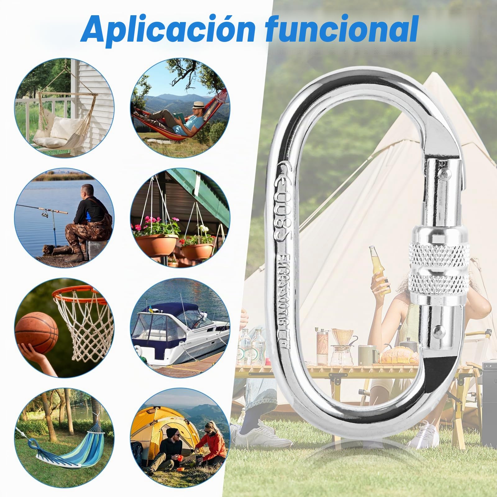 Mosquetón Grande de Aleación, 25KN (2500KG), 11cm Plateado, 3 Unidades - Carabiner para Hanging & Trekking, Mosquetones Grandes con Cierre de Rosca