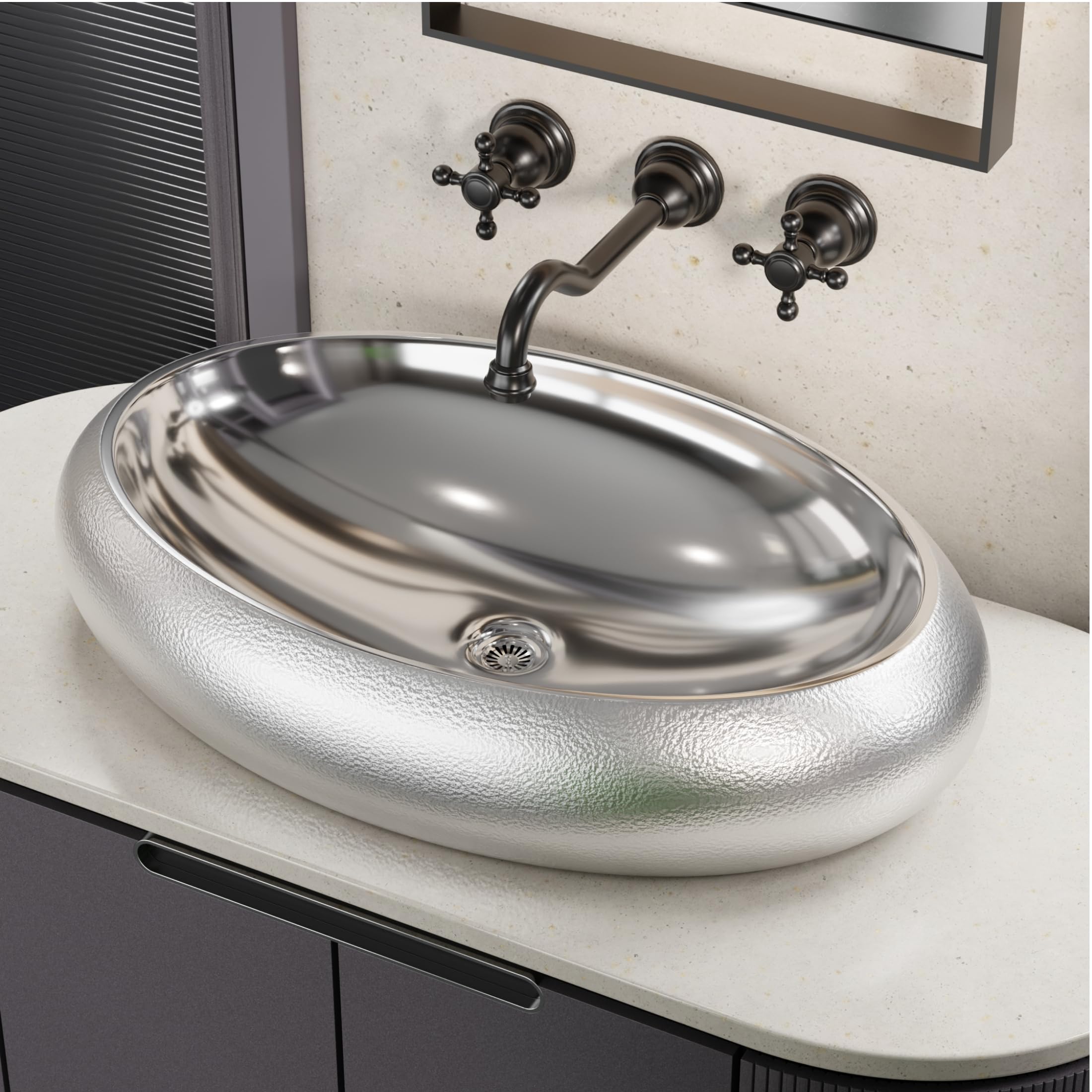 BASSINO Table Top Wash Basin - White & Rose Gold -21