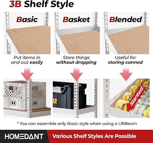 Miniatura 4 de HOMEDANT Estantes de almacenamiento de 5 niveles ajustables laminados sin pernos para garaje, estantería de metal resistente, estante para almacén,