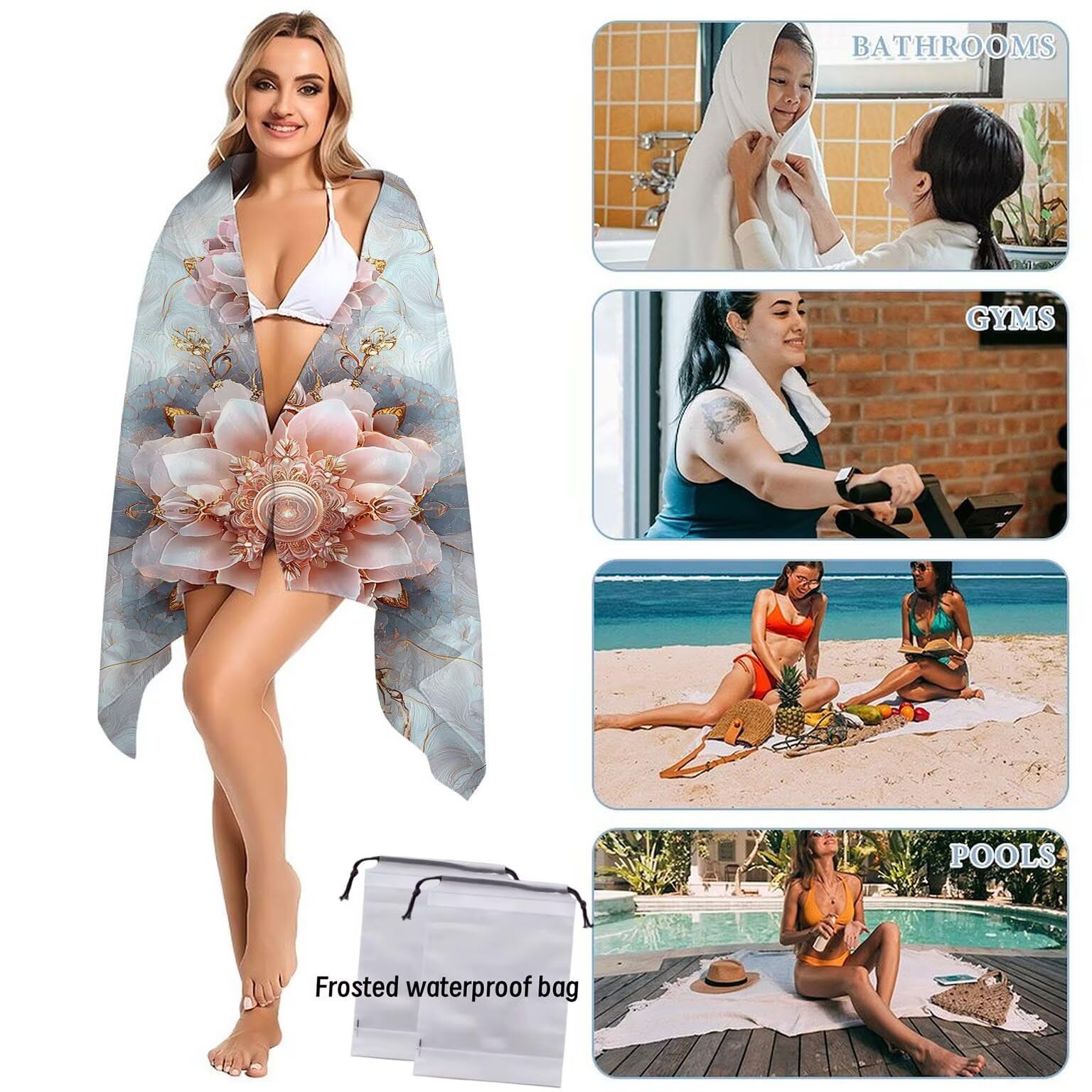Strandtuch XXL 2er Set 80 x 160 cm, Groß Schnelltrocknendes Mikrofaser Handtuch, Sandfrei Badetuch, Summer Must Haves, für Damen Herren Reise Urlaub Schwimmen Sauna, mit Tasche (Farbe) B-938