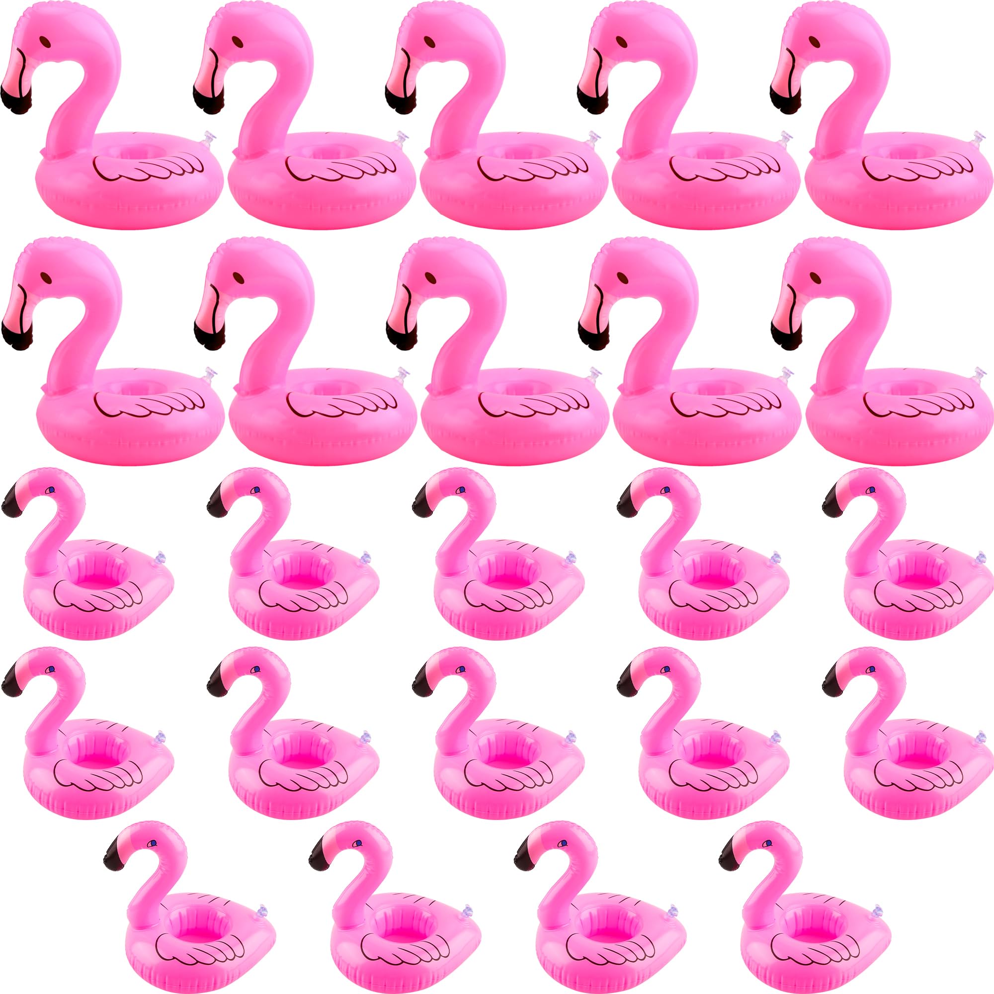 24 Pack Inflatable Flamingo Drink Holder Flamingo Drink Float Blow Up Flamingo Cup Holder for Summer Hawaiian Beach Party Pool Water Games, 2 Sizes
