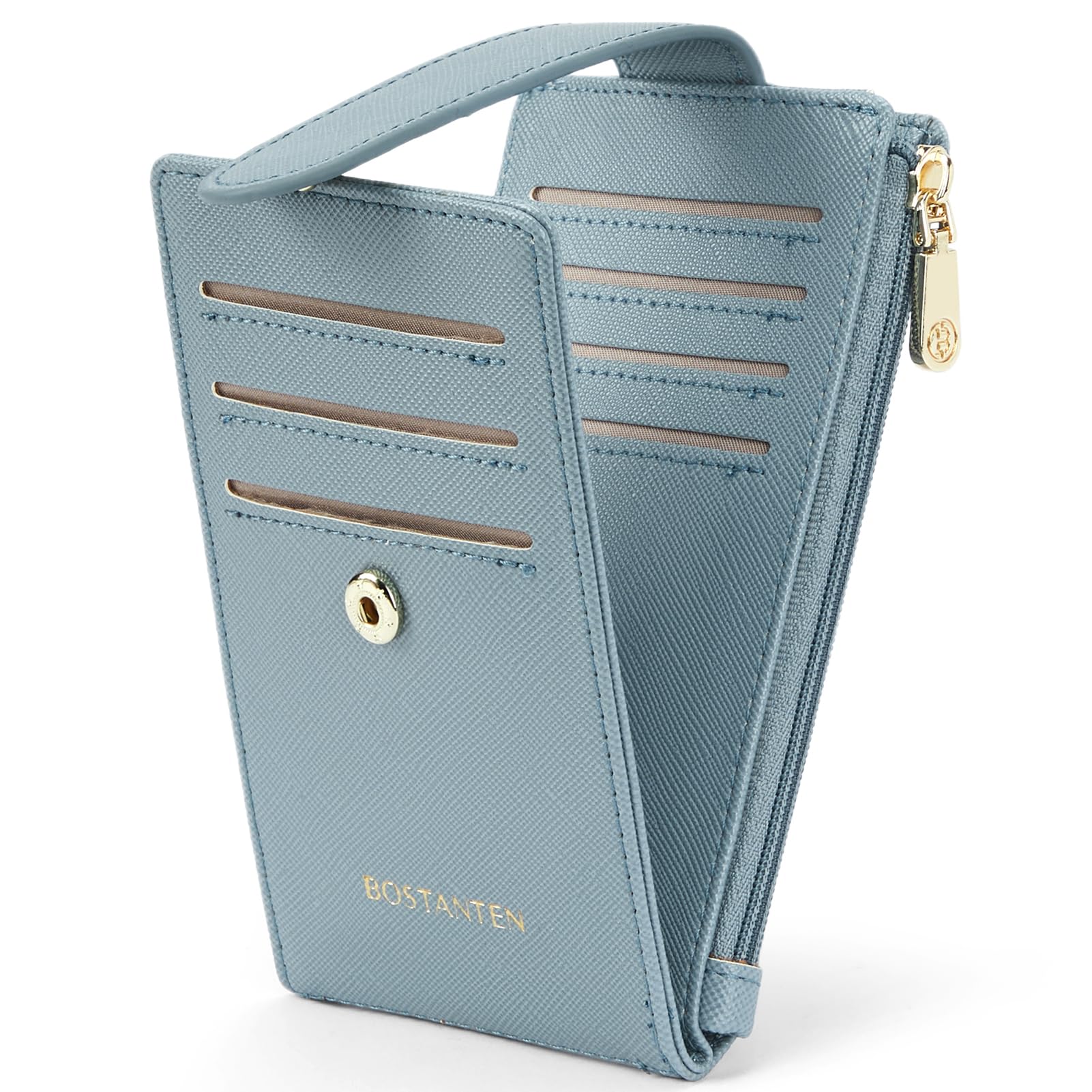 BOSTANTEN Slim Wallet Women RFID Blocking Card Holder Leather Bifold Wallet with Zipper Pocket Blue