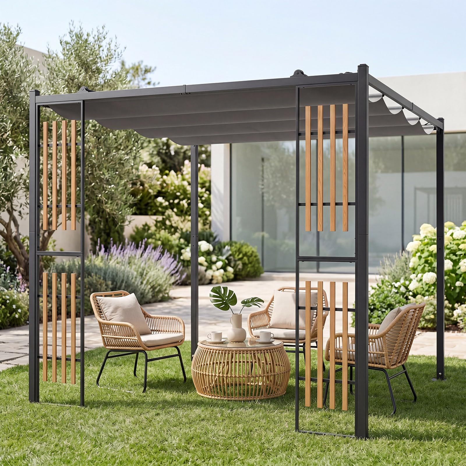 COSTWAY Pergola Tonnelle Jardin 2,3x2,3M, pour Terrasse Extérieure, Gris (sans Étagères)