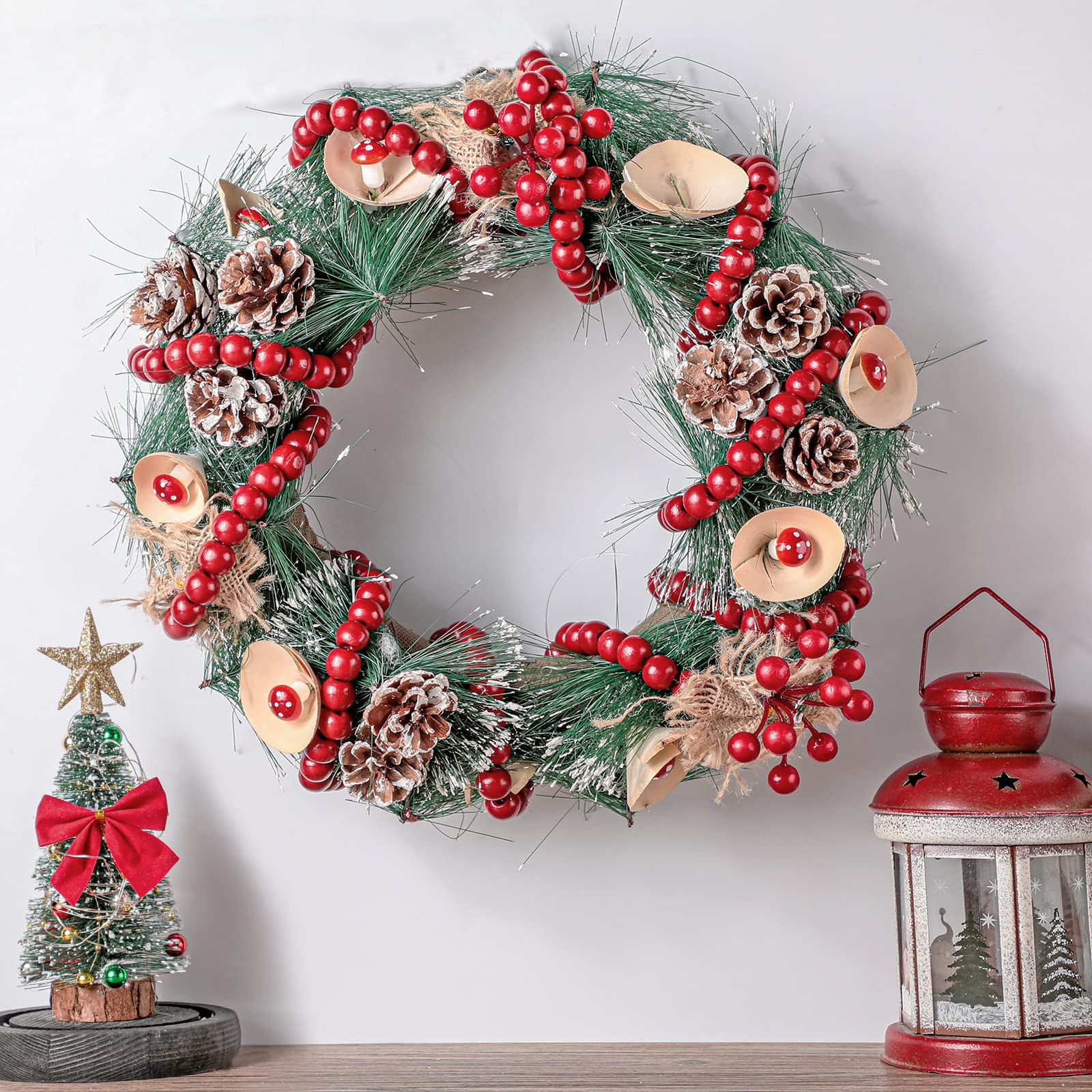 2 Stück 1,8 m insgesamt Weihnachten Holzperlengirlande Dekor Weihnachtsbaumschmuck handgefertigte Weihnachtsgirlande Boho Bauernhaus Girlande Holzgirlande für Weihnachten Urlaub Gastgeschenke (rot)