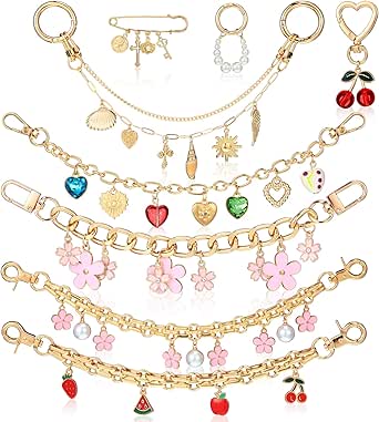 3-Piece Purse Charm Set - Cherry & Flower Bag Extender Chains With Strap