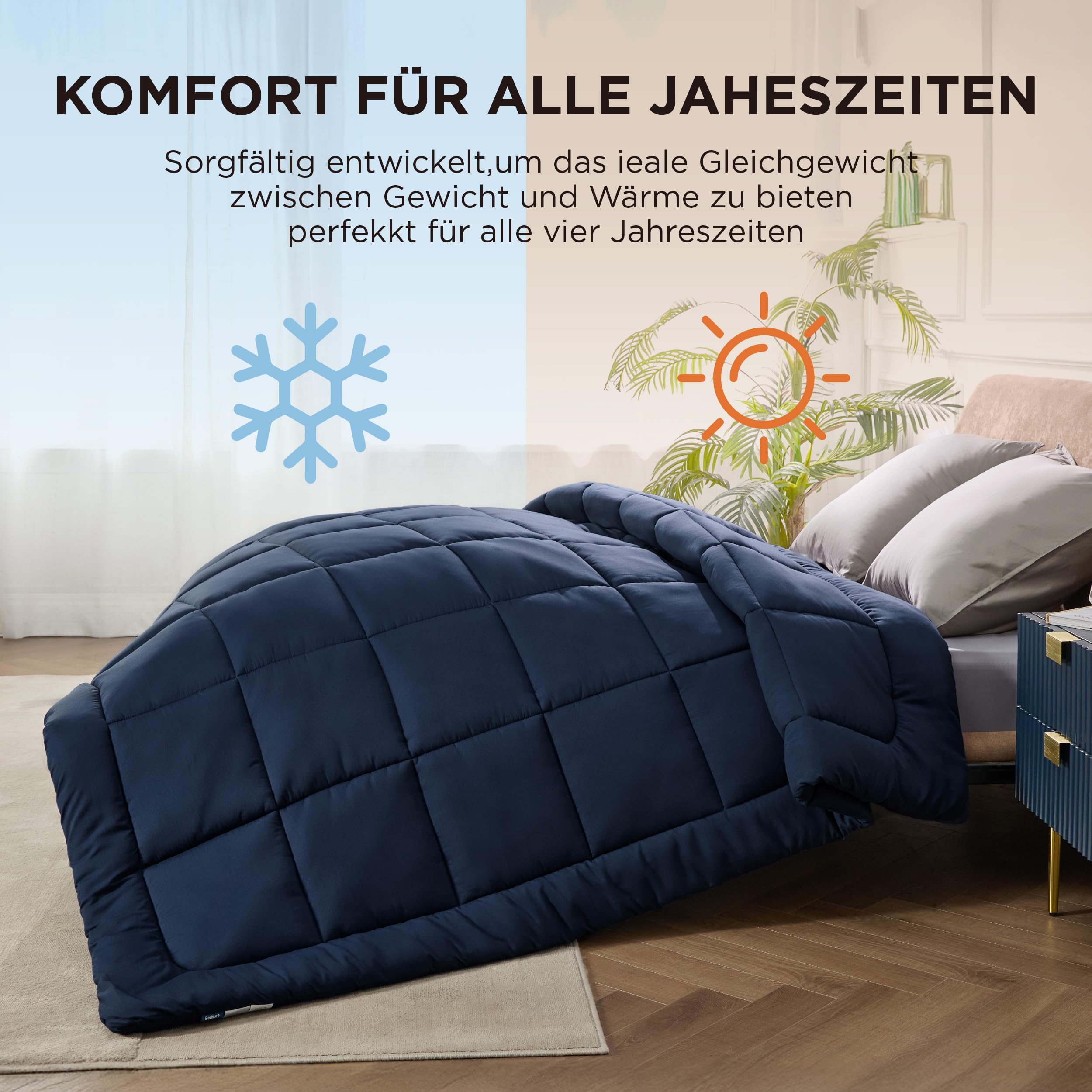 Bedsure Piumone 200x200 4 Seizoenen - Copriletto 200x200cm Certificato Oeko-TEX - 300GSM Morbido Caldo Piumino Coperta da Letto per Allergici, Blu