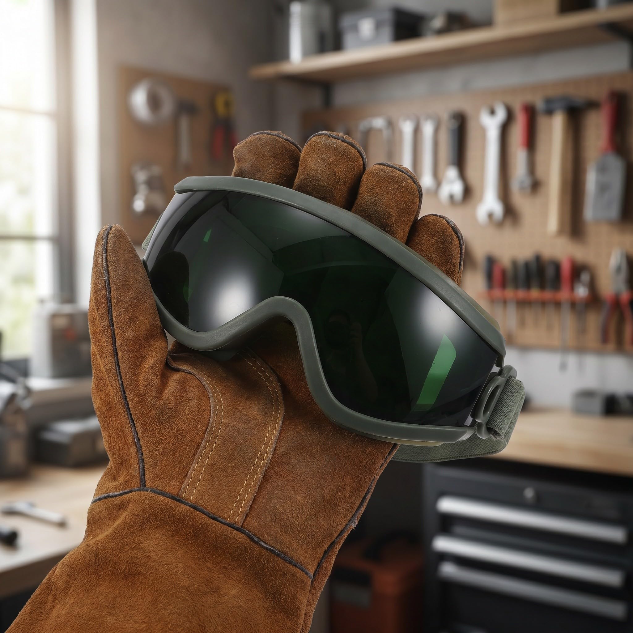 Lurrose Gafas de seguridad para soldadura de amplio espectro | Gafas de protección ocular con lentes oscuras | con montura negra y correa ajustable para soldadura fuerte, corte con y trabajos de