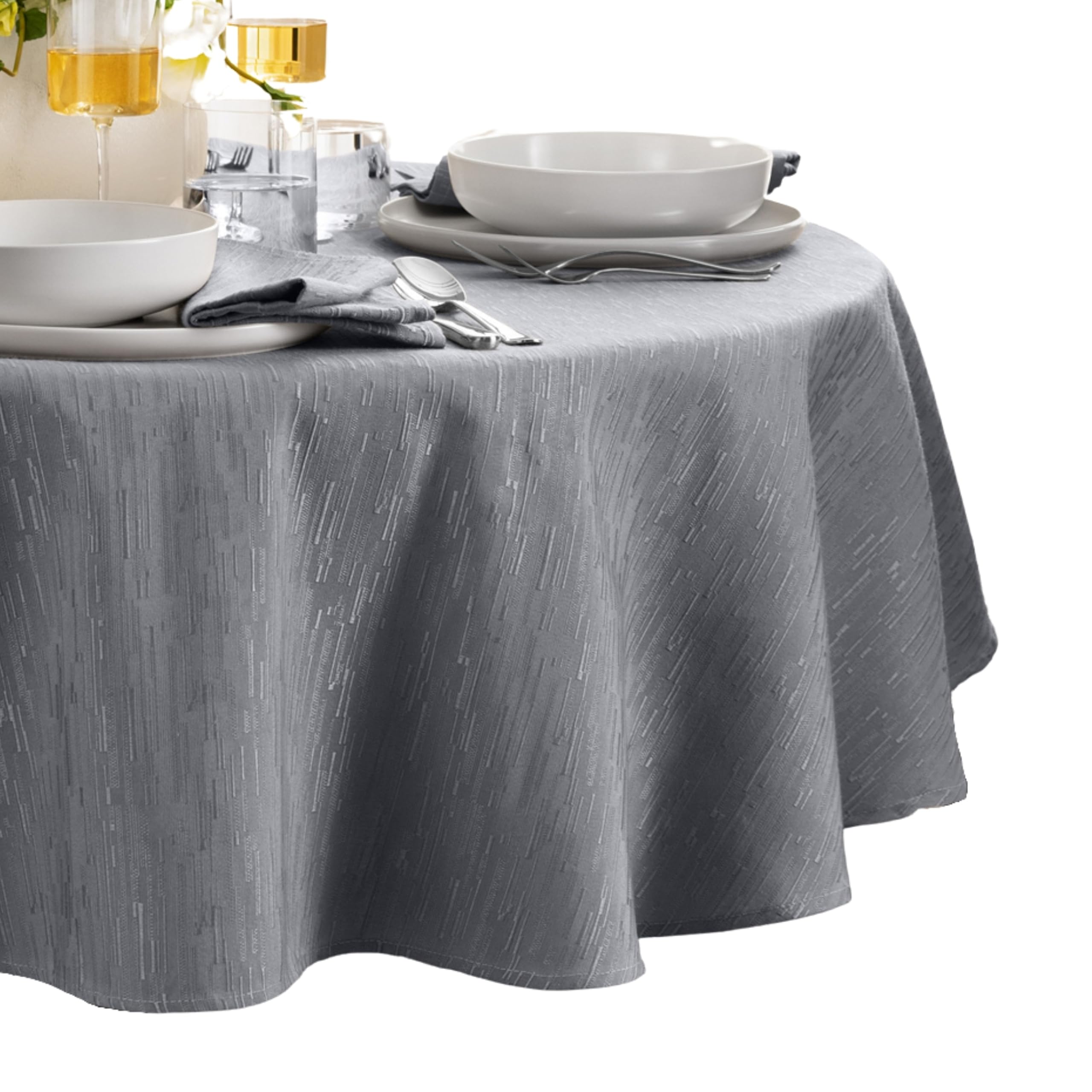Elrene Home Fashions Continental Solid Texture Water, Stain & Wrinkle Resistant Tablecloth, 60"X84" Oval, Gray