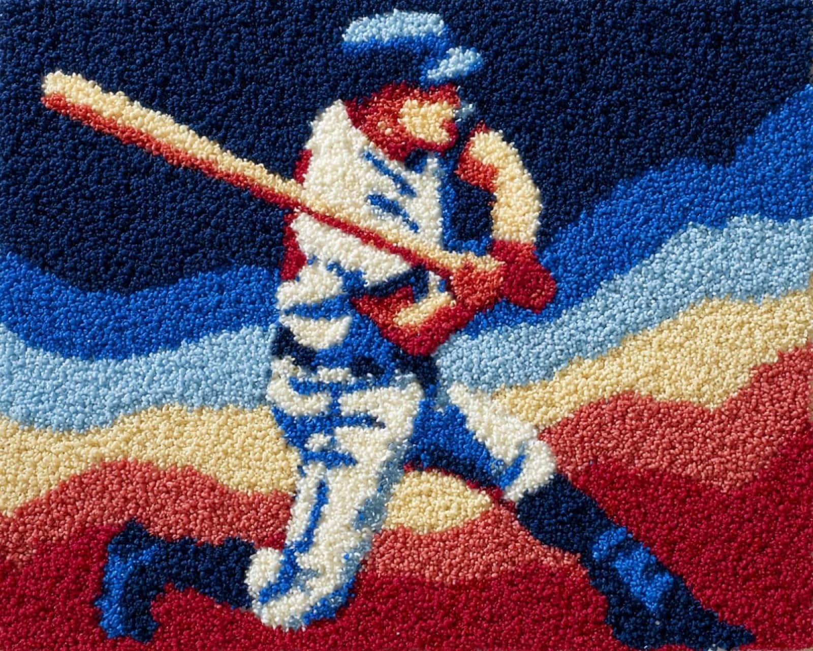 Wallphantom Latch Hook Rug Kits for Adults,Baseball Player,DIY Crochet Yarn Carpet Embroidery Rug Kit,Latch Hook 3D Craft for Home Decor Festival Gift,52x38cm