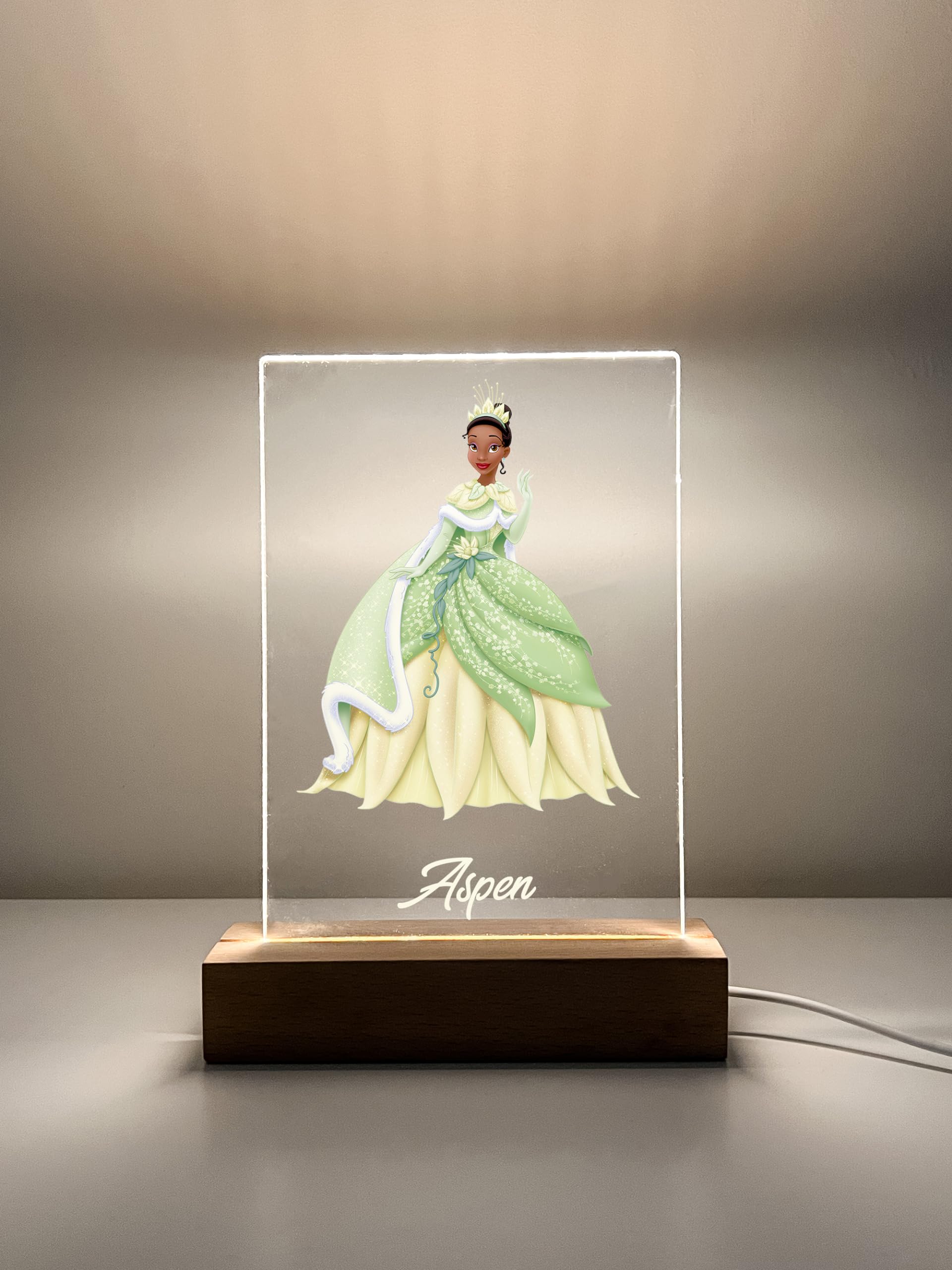 Tiana Frog Premium Wood Base Stand Soft Night Light Up Table Desk Lamp LED  Princess Sign