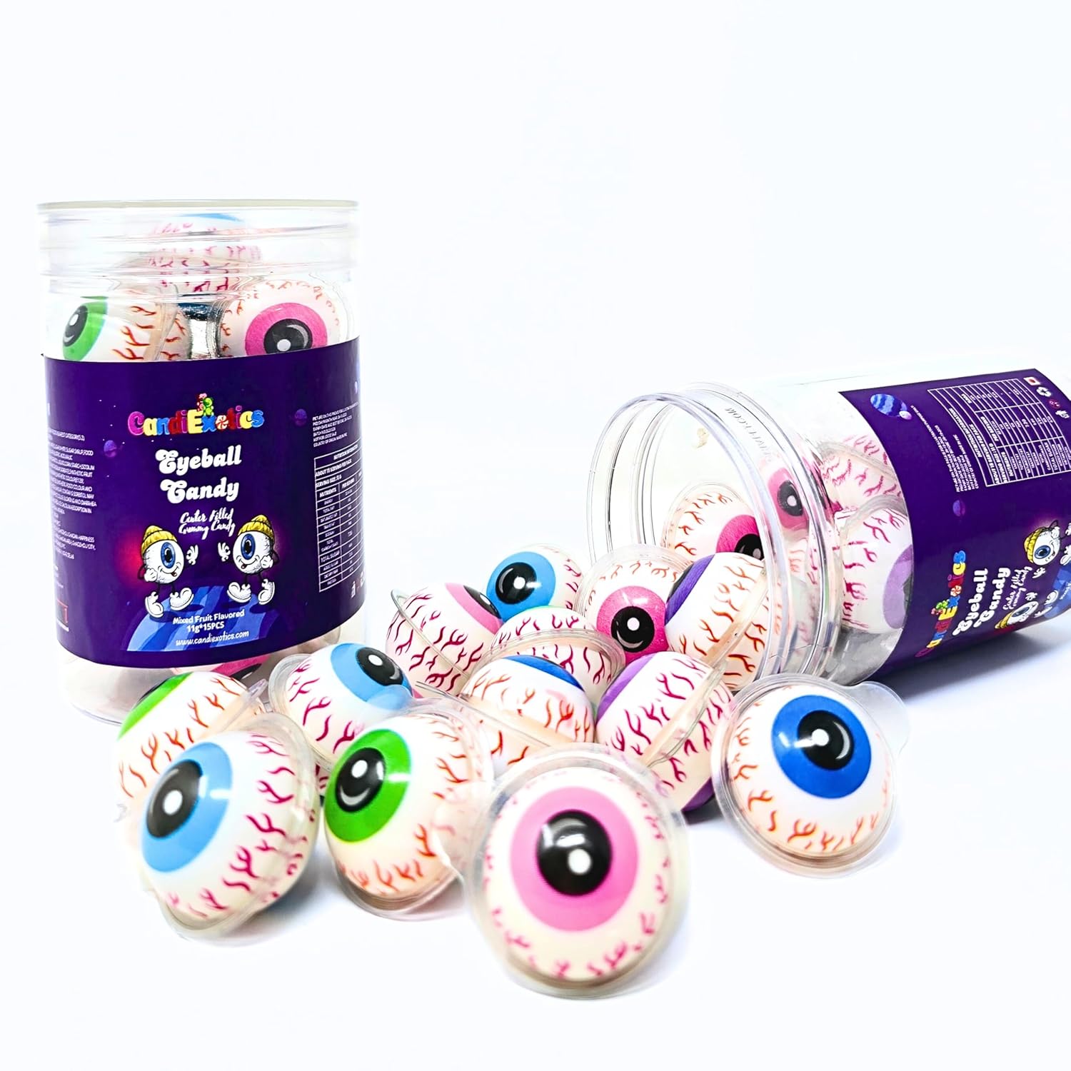 CandiExotics 3D Bursting Eyeball Mixed Fruits Flavour Candy | Center Filled Gummy Candy | Spooky Halloween Jelly Balls – Jelly Candy 15Pcs