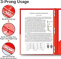 Vista 4 de Carpetas de plástico de dos compartimientos con dientes, tamaño carta, 2 carpetas de bolsillo de poliéster con cierres, Rojo vivo. Paquete de 2