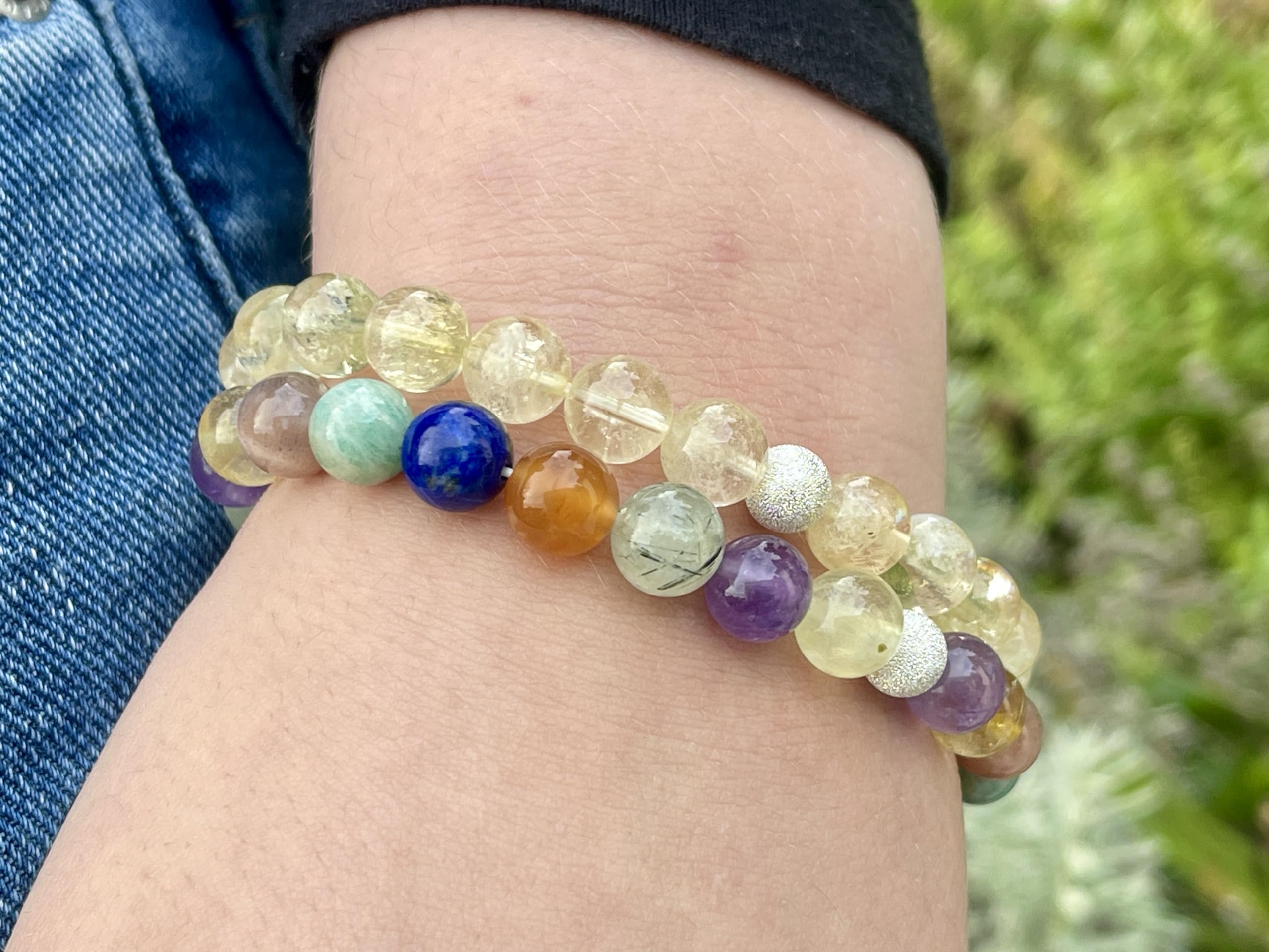 Spirituelles Edelsteinarmband 8mm mit facettierter 925 Sterling Silber Perle - Gold Roségold - personalisierbar Handmade