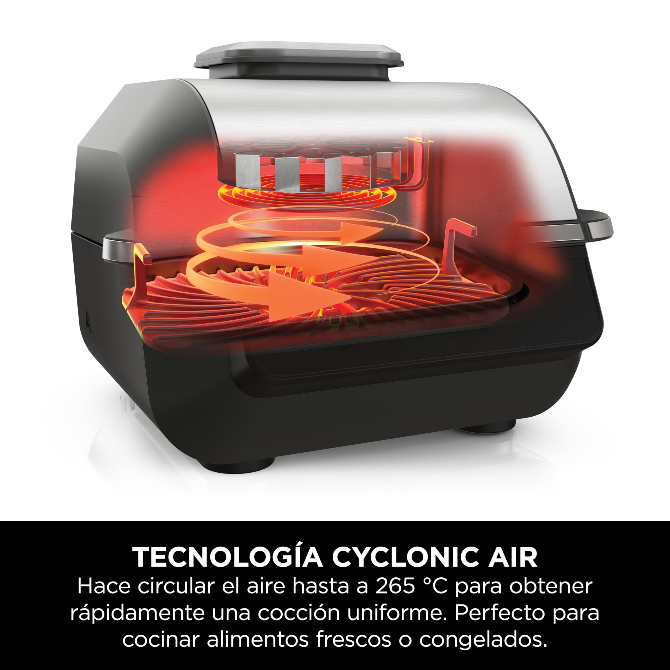 Ninja 5 en 1 Freidora de aire y parrilla de interior, 5 funciones de cocción sin humo, cocina hasta 4 hamburguesas, capacidad de 5,7 l, incluye termómetro digital para carne, negro/plata, EG351EU