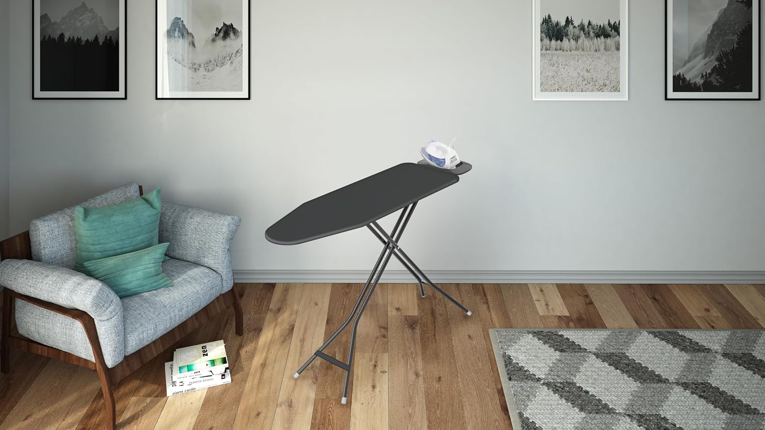 Colombo Solid Ironing Board – Foldable Adjustable Height up to 37.4”, Iron Rest (Max 11 lbs), Organic Cotton Cover with Parking Zone, Anti-Slip Feet, Made in Italy, 44.9” x 14.2”