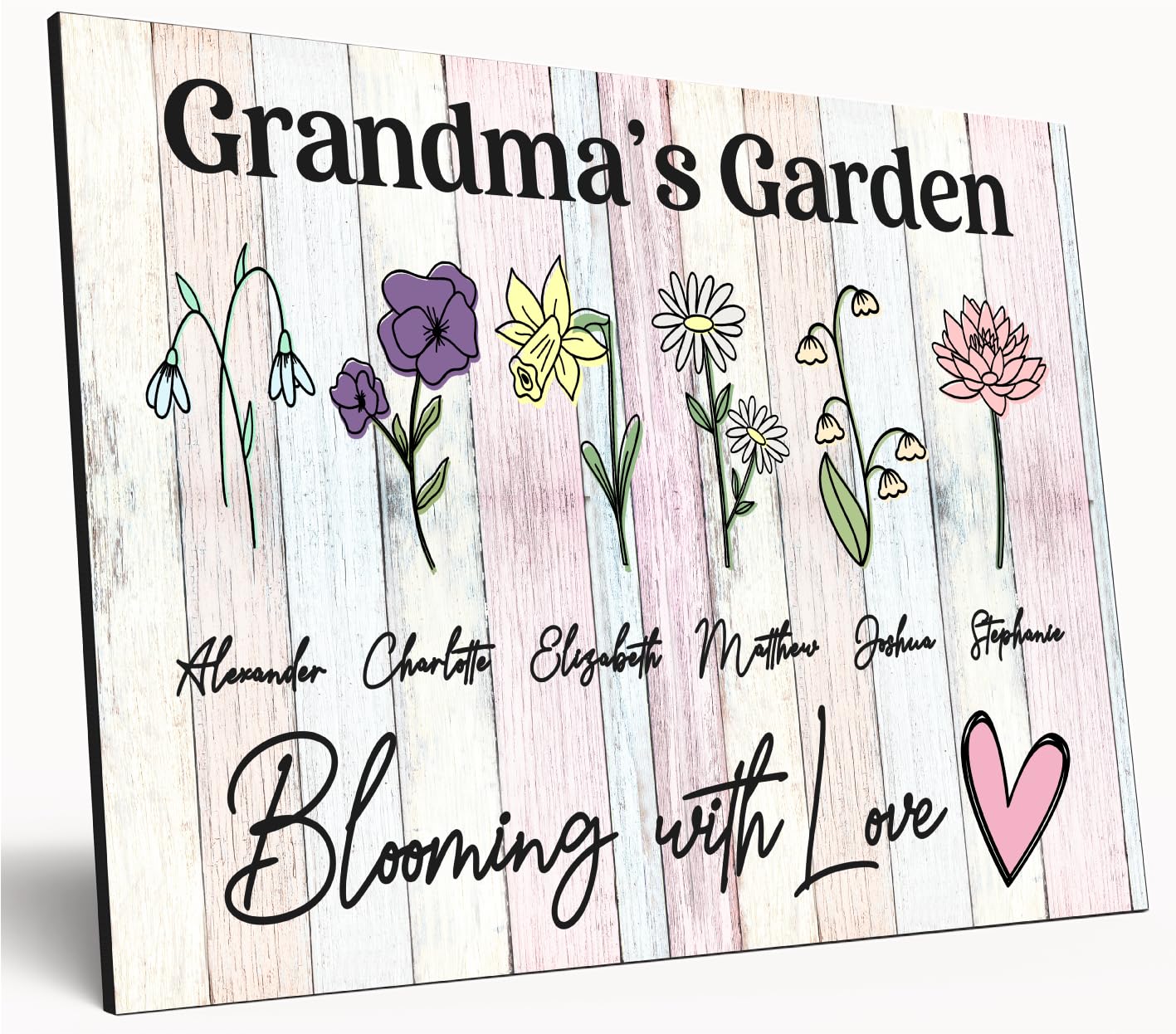 The Plum Penguin White Personalised Birth Month Flower Sign Grandma's Garden Custom A4 Wooden Wall Art Rustic Garden Design Watercolour Custom Plaque For Mums