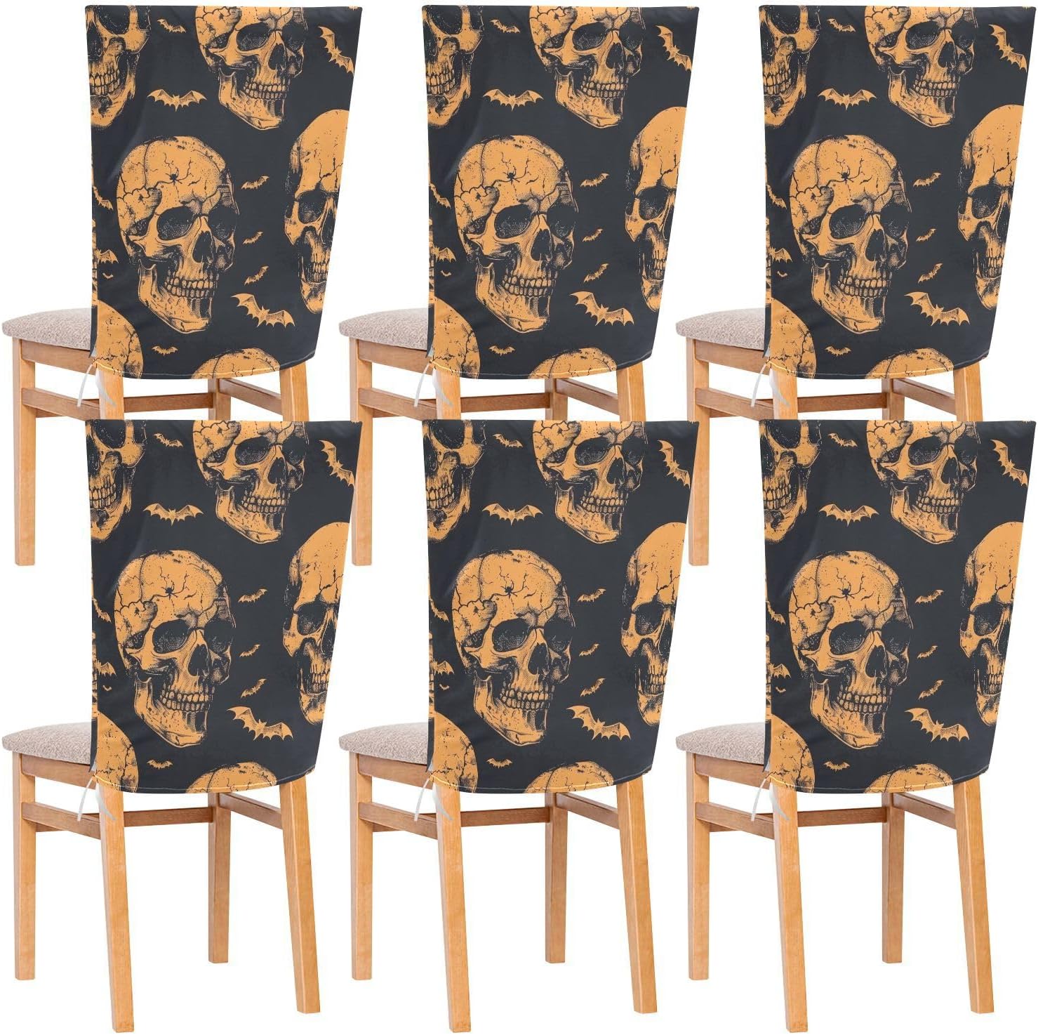ALAZA Halloween Skulls Vintage Chair Back Cover Set of 6, Washable Reusable Removable Chair Slipcovers Decorative Chair Cover for Home Kitchen Wedding Party