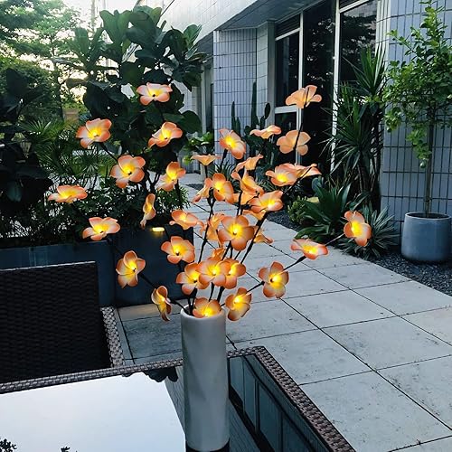 Miniatura 9 de Paquete de 2 ramas de flores artificiales de plumeria, ramo de berenjena ligera falsa Frangipani para decoración romántica del hogar (rosa)