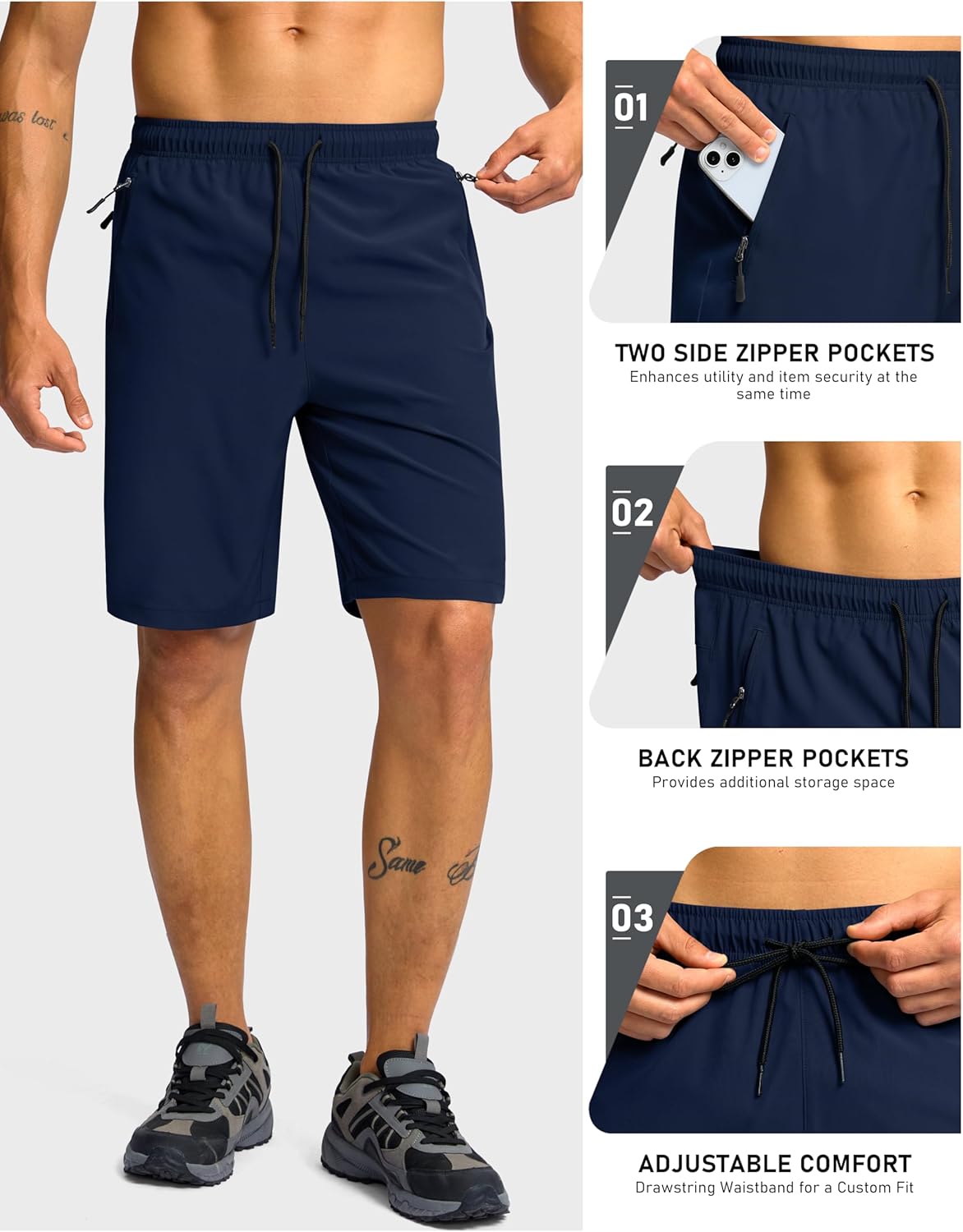 G Gradual Men's Hiking Shorts 7"/9" Lightweight Athletic Shorts for Men Quick Dry Stretch Casual Shorts with 3 Zipper Pockets - Image 4