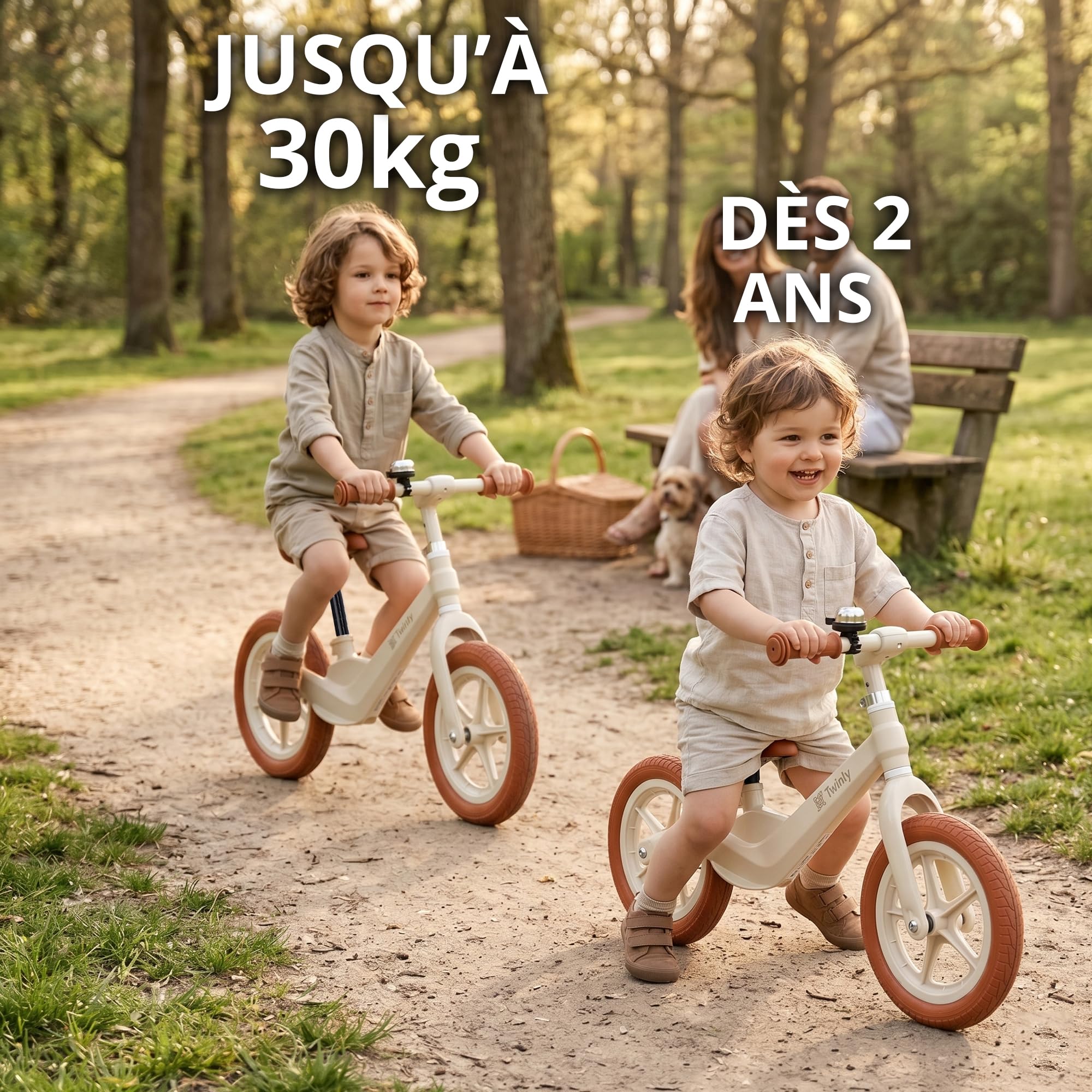 Twinly Breeze Vélo d'équilibre pour enfants de 3 à 7 ans – Vélo sans pédales pour apprendre l'équilibre, selle réglable, vélo léger d'entraînement, jusqu'à 30 kg