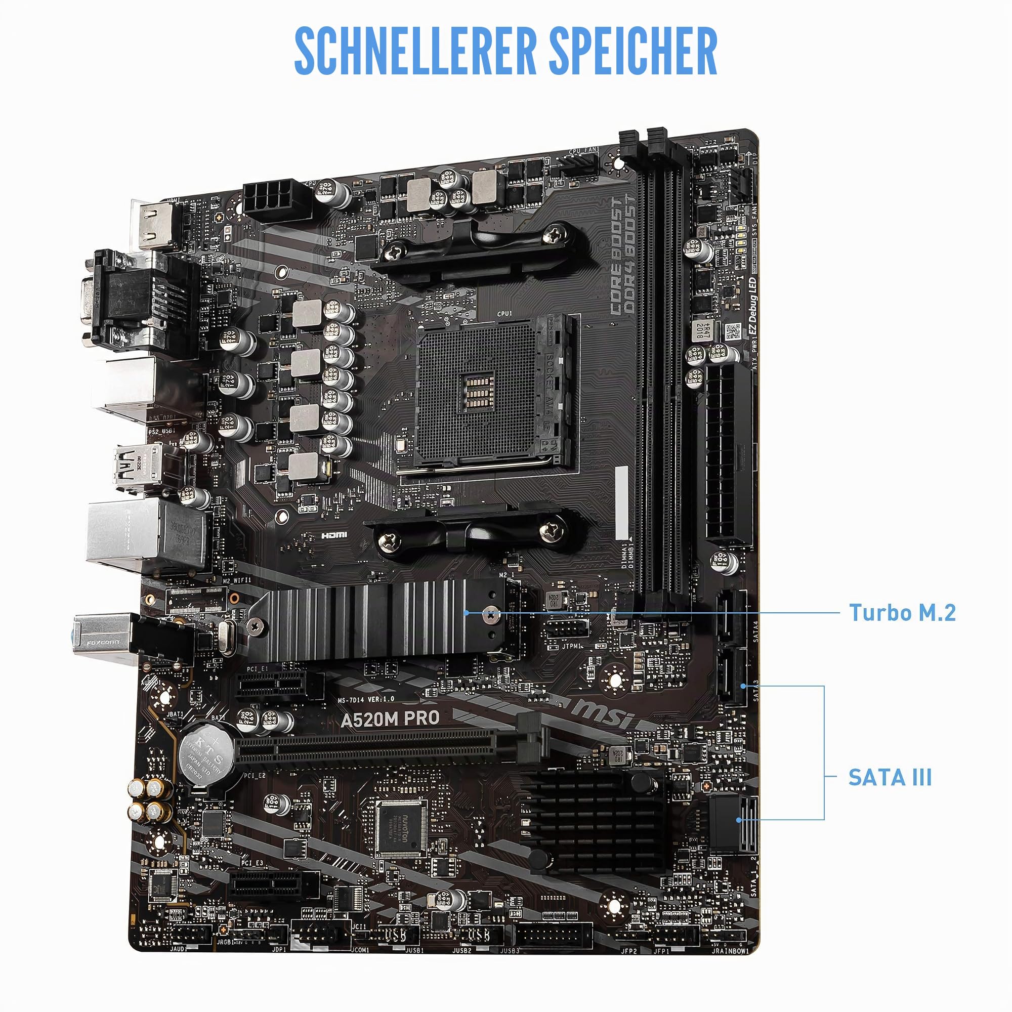 MSI A520M PRO Gaming Mainboard (AMD AM4, DDR4, PCIe 4.0, SATA 6Gb/s, Dual M.2, USB 3.2 Gen 1, HDMI/DP, Micro-ATX)