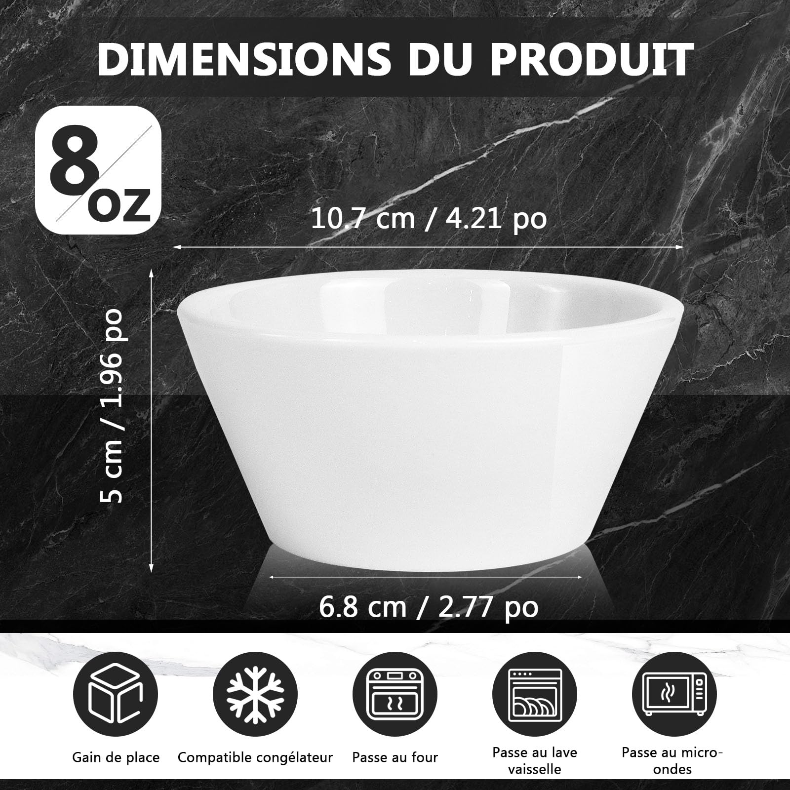 Lot de 18 Bols en Porcelaine Blanche 240 ml, Ramequins Empilables