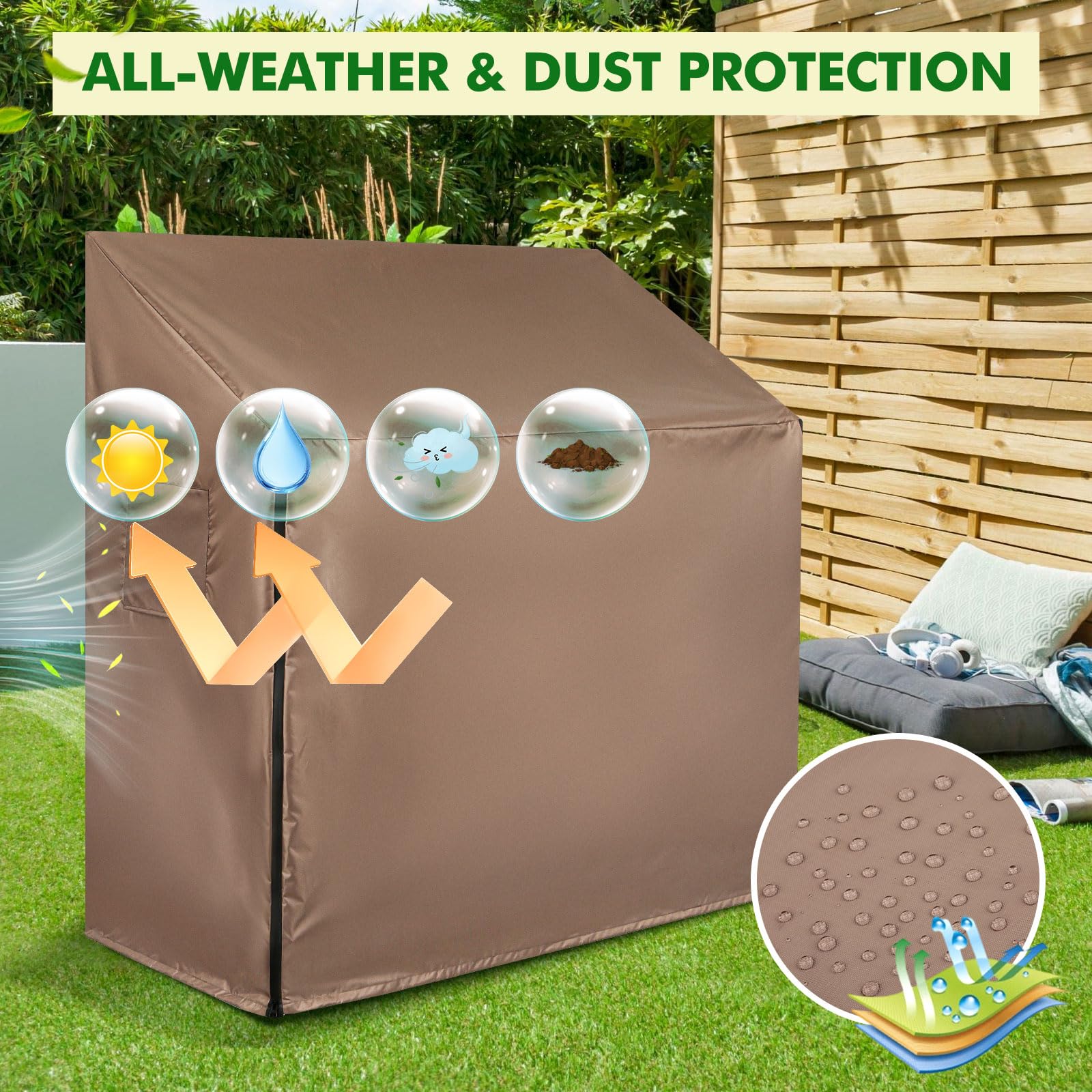 Funda Impermeable para Mesa de Jardinería con Solapa Frontal Abatible, Cubierta Protectora para Banco de Trabajo, Oxford 420D Marrón (116 * 51 * 120cm)