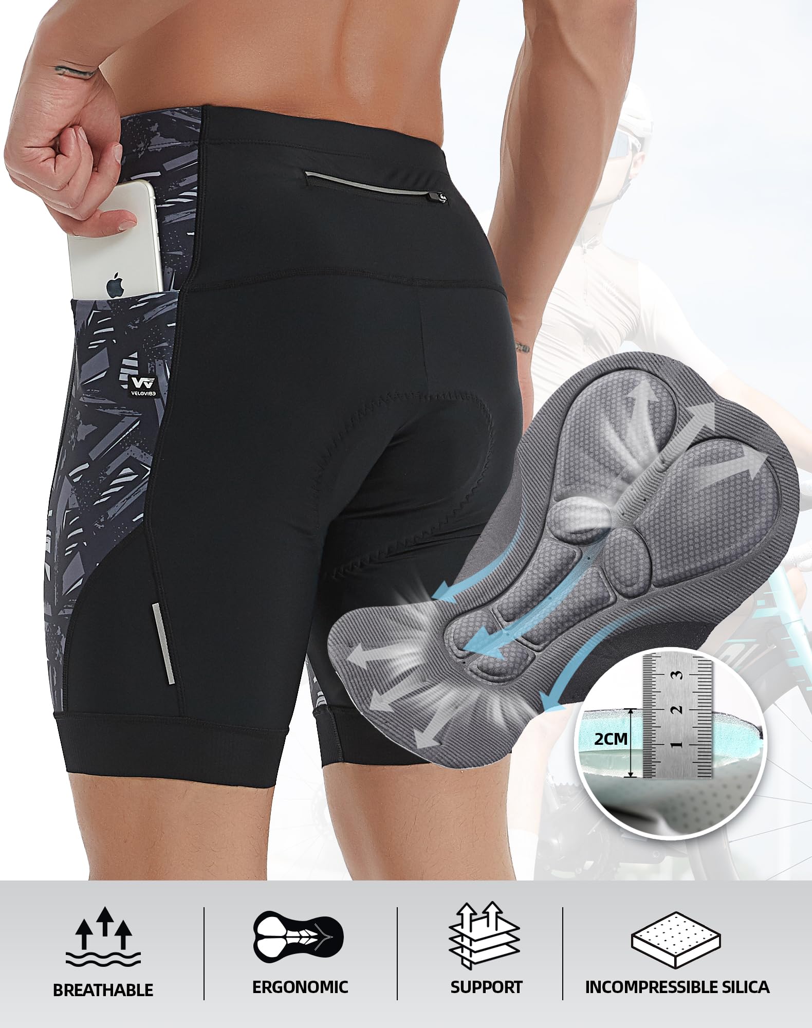 Radlerhose Herren Fahrradhose Herren Gepolstert schnelltrocknende Radhose Herren Kurz stoßfeste Radlerhose Herren Gepolstert Radlerhose mit Handytaschen