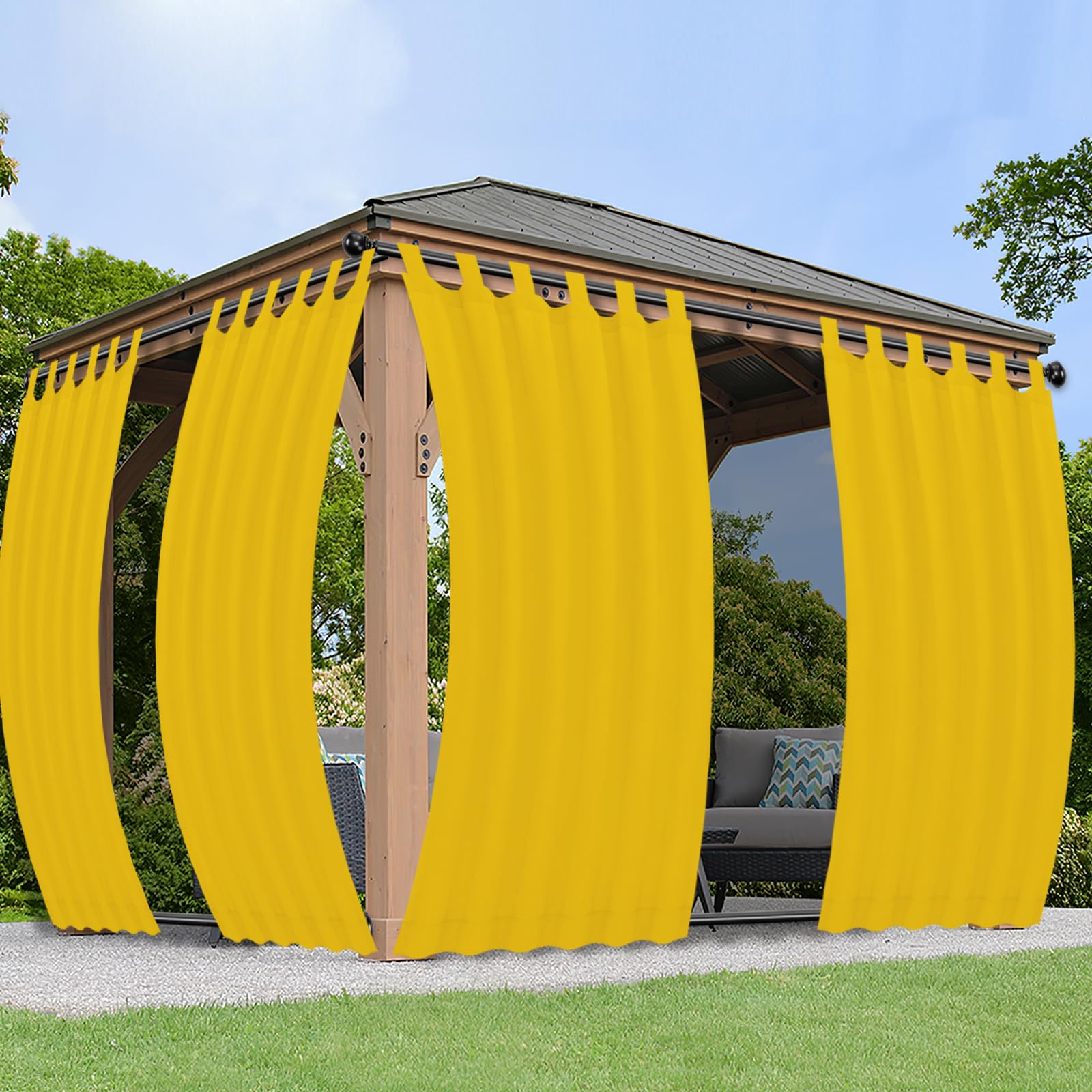 PureFit Outdoor Curtains for Detachable Sticky Tab Top Patio Waterproof – Weatherproof, UV and Fade Resistant Outside Curtains for Gazebo, Porch,