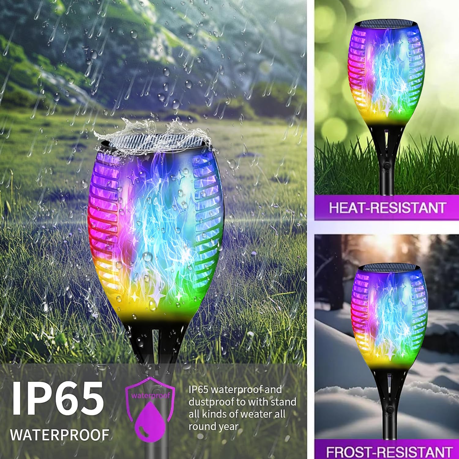 YoungPower Decorazioni di Halloween per esterni, 109,2 cm, 96 LED viola, luci solari per Halloween, luci RGB per esterni con fiamma tremolante, decorazione di Halloween, decorazione di Halloween per