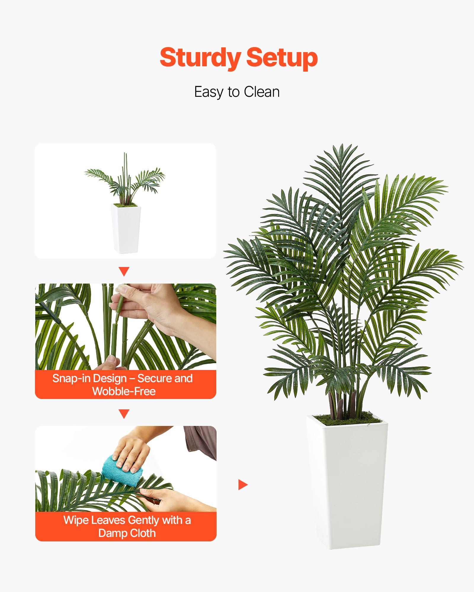 VEVOR Palma Areca Artificiale 1219 mm, Confezione da 2, Pianta Tropicale Finta con Fioriera Bianca Alta, Pianta Finta in Seta da Pavimento in Vaso, Grandi Alberi per Casa, Ufficio, Interno ed Esterno