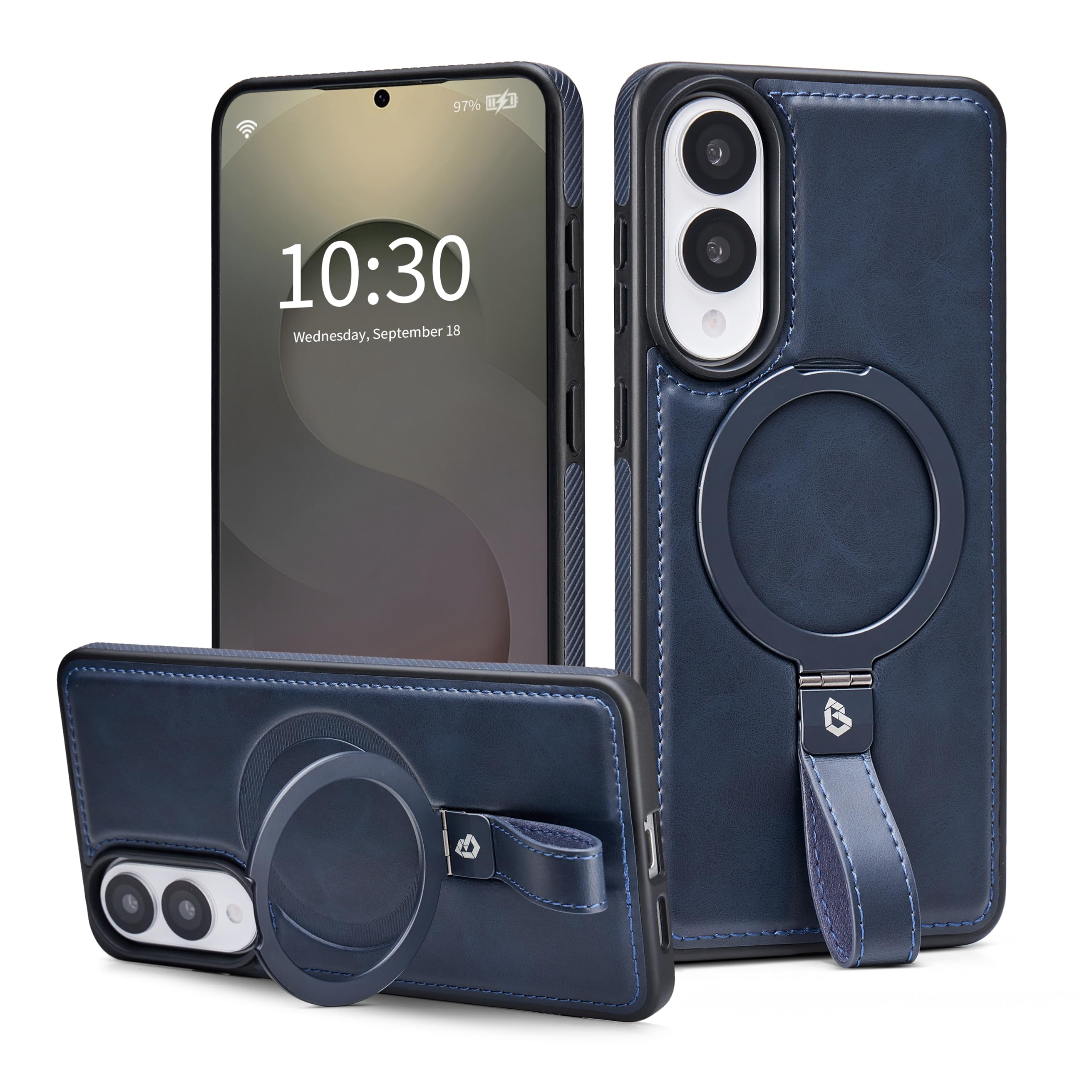 Butaiga for Samsung Galaxy S25 Edge Case Leather with Stand, Navy